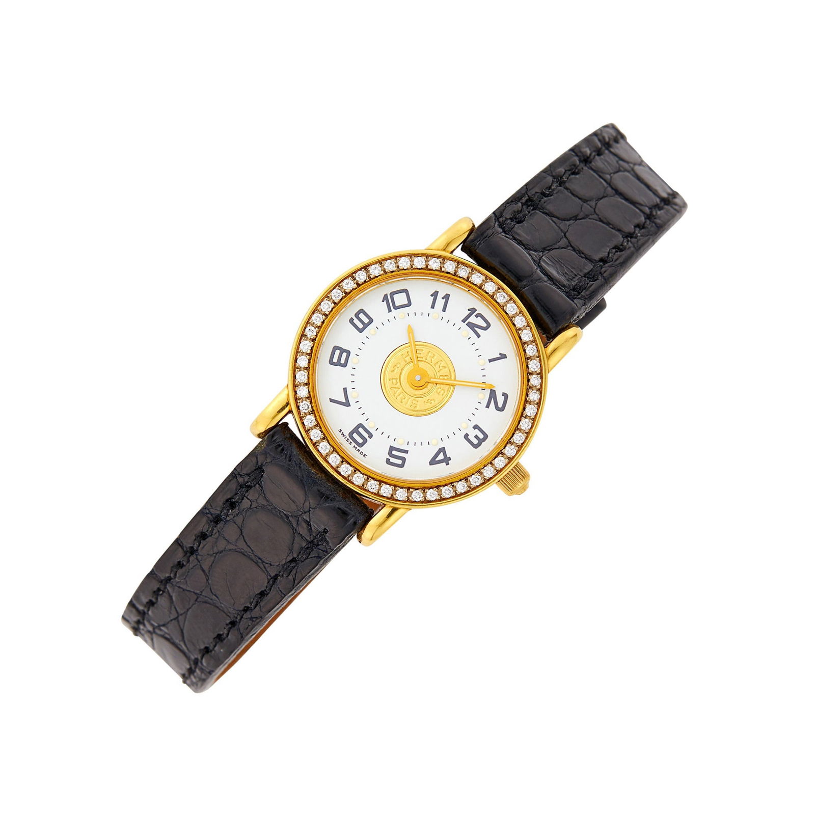 Hermès Paris Gold and Diamond 'Sellier-Dame' Wristwatch (1 of 1)