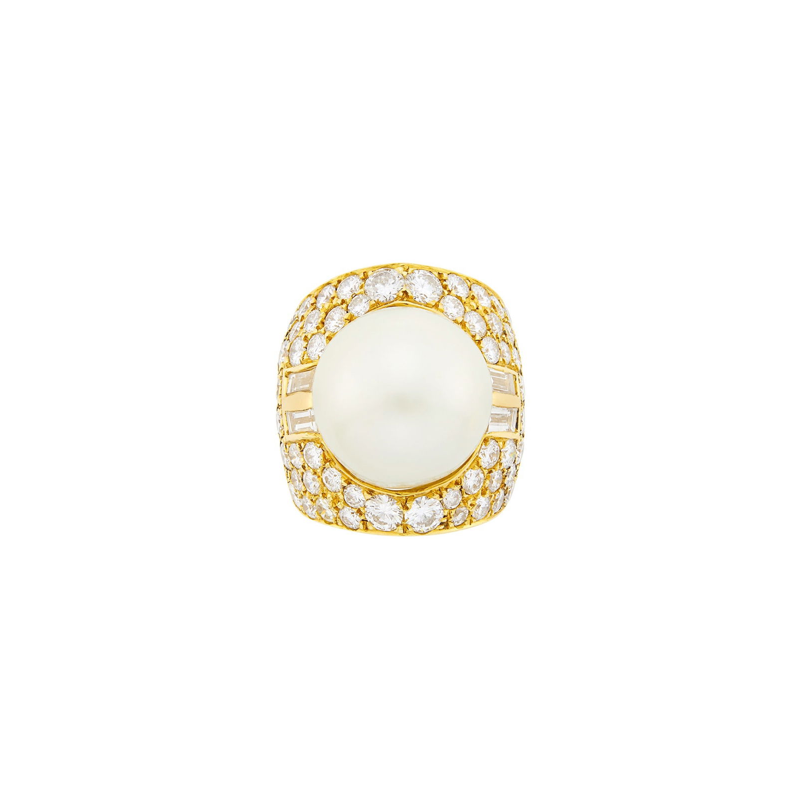 Wide Gold, South Sea Cultured Pearl and Diamond Ring (1 of 3)