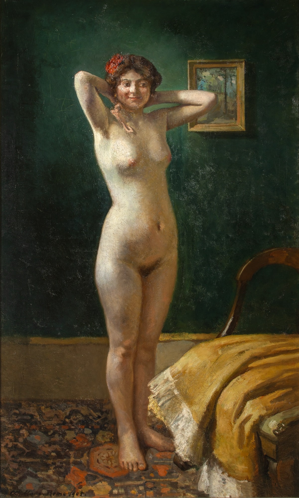 Kees Maks: Dutch, 1876-1967 Ersilla Rinaldi in an Atelier Signed, inscribed, and dated C.J. Maks. Rome 1905. (ll) Oil on canvas 75 x 45 5/8 inches (190.5 x 116 cm)Provenance: Cecile Maks-Boas, Amsterdam A.B.