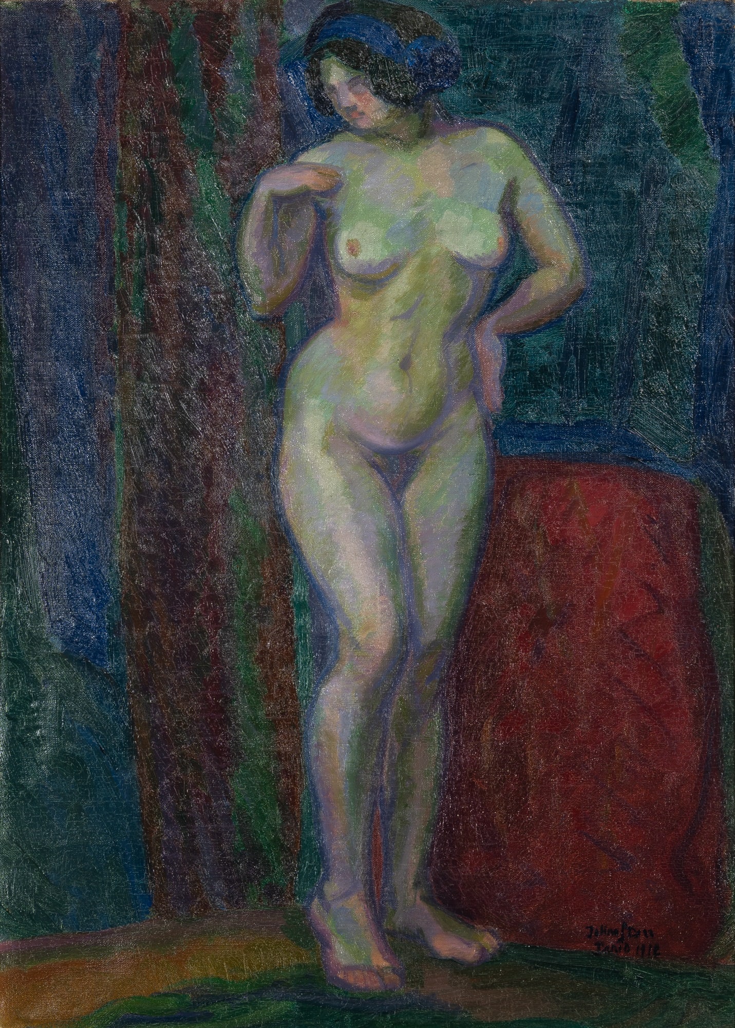 John Sten: Swedish, 1879-1922 Standing Nude, 1912 Signed, dated, and inscribed John Sten / Paris 1912 (lr) Oil on canvas 29 1/4 x 21 1/8 inches (74.5 x 53.5 cm) Provenance: Anonymous sale, Bukowskis,
