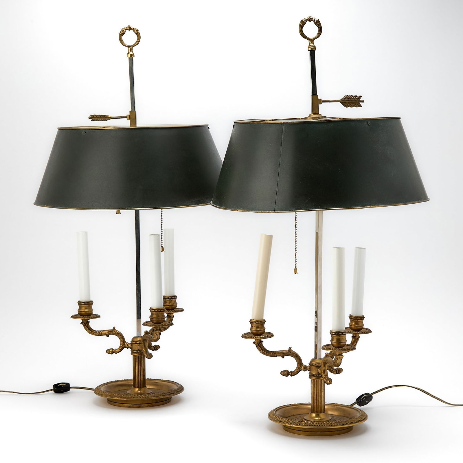 Pair of Louis XVI Style Gilt-Metal Three Light Bouillotte Lamps (1 of 5)