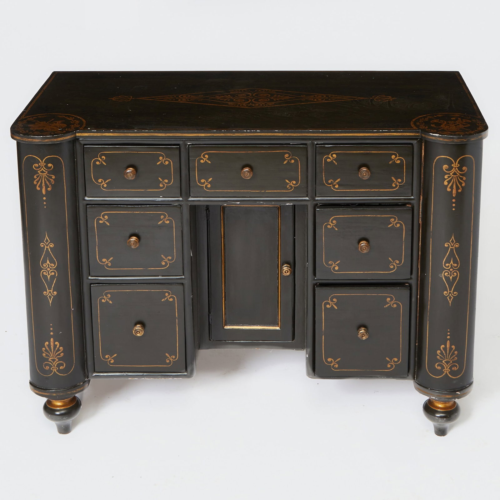 Regency Style Black Painted Kneehole Desk (1 of 4)