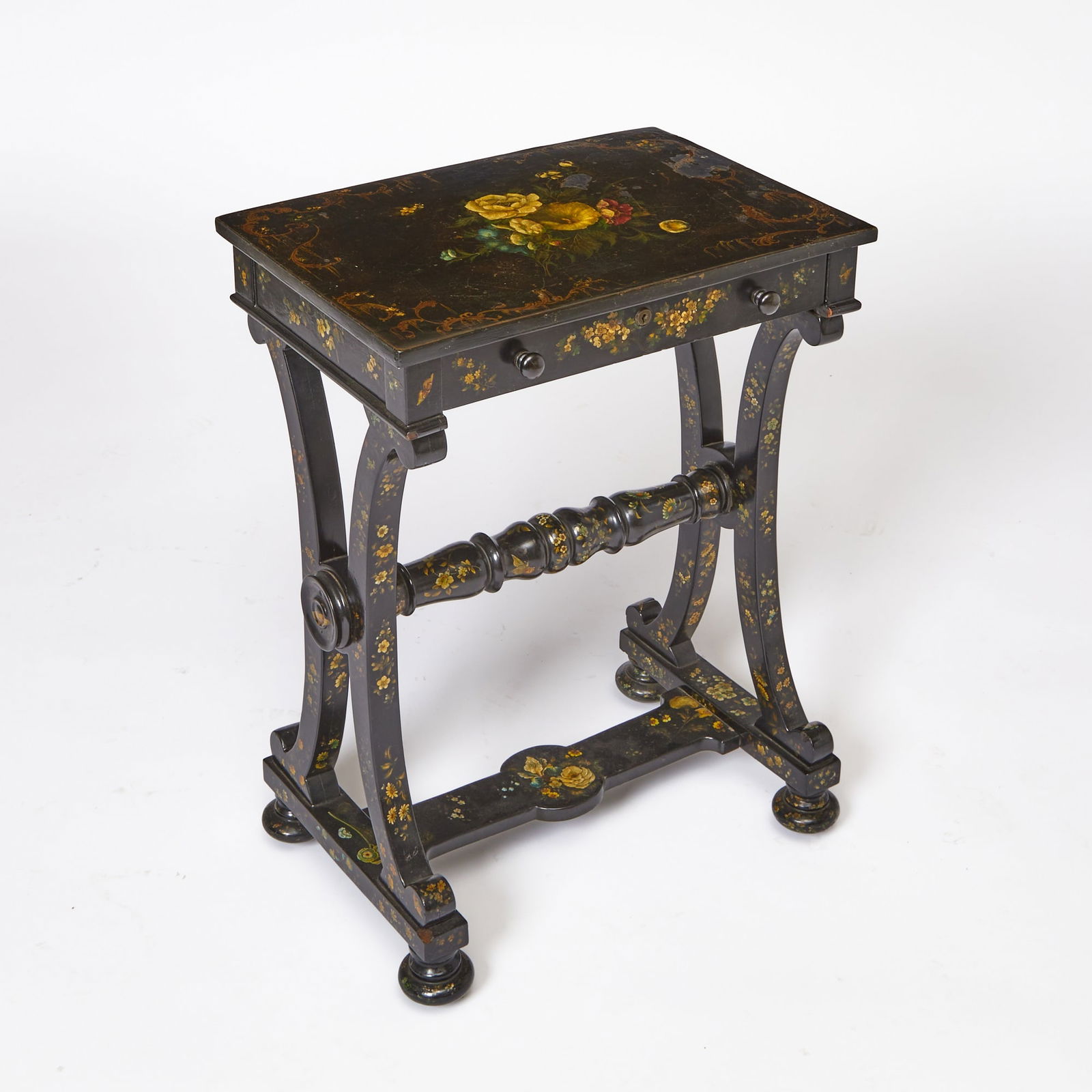 Victorian Papier-Mache Floral Decorated Side Table (1 of 5)