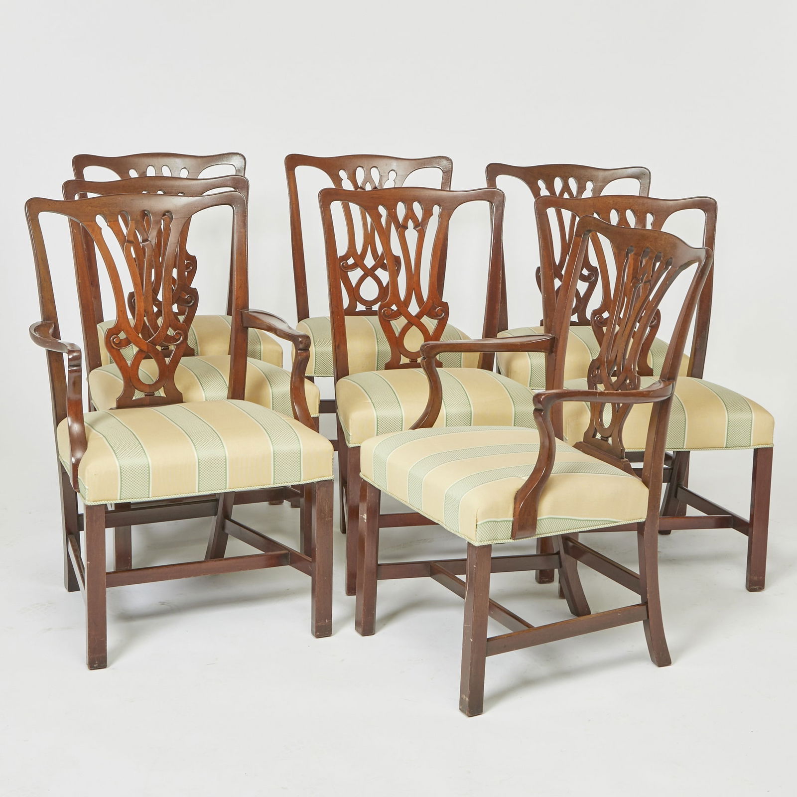 Eight Chippendale Style Upholstered Mahogany Dining Chairs (1 of 4)