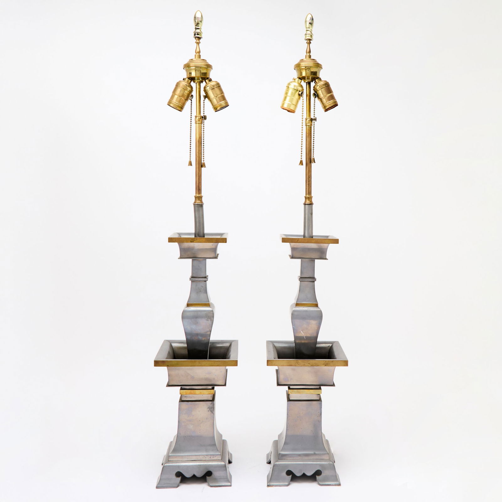Pair of Chinese Style Pewter and Brass Lamps (1 of 4)