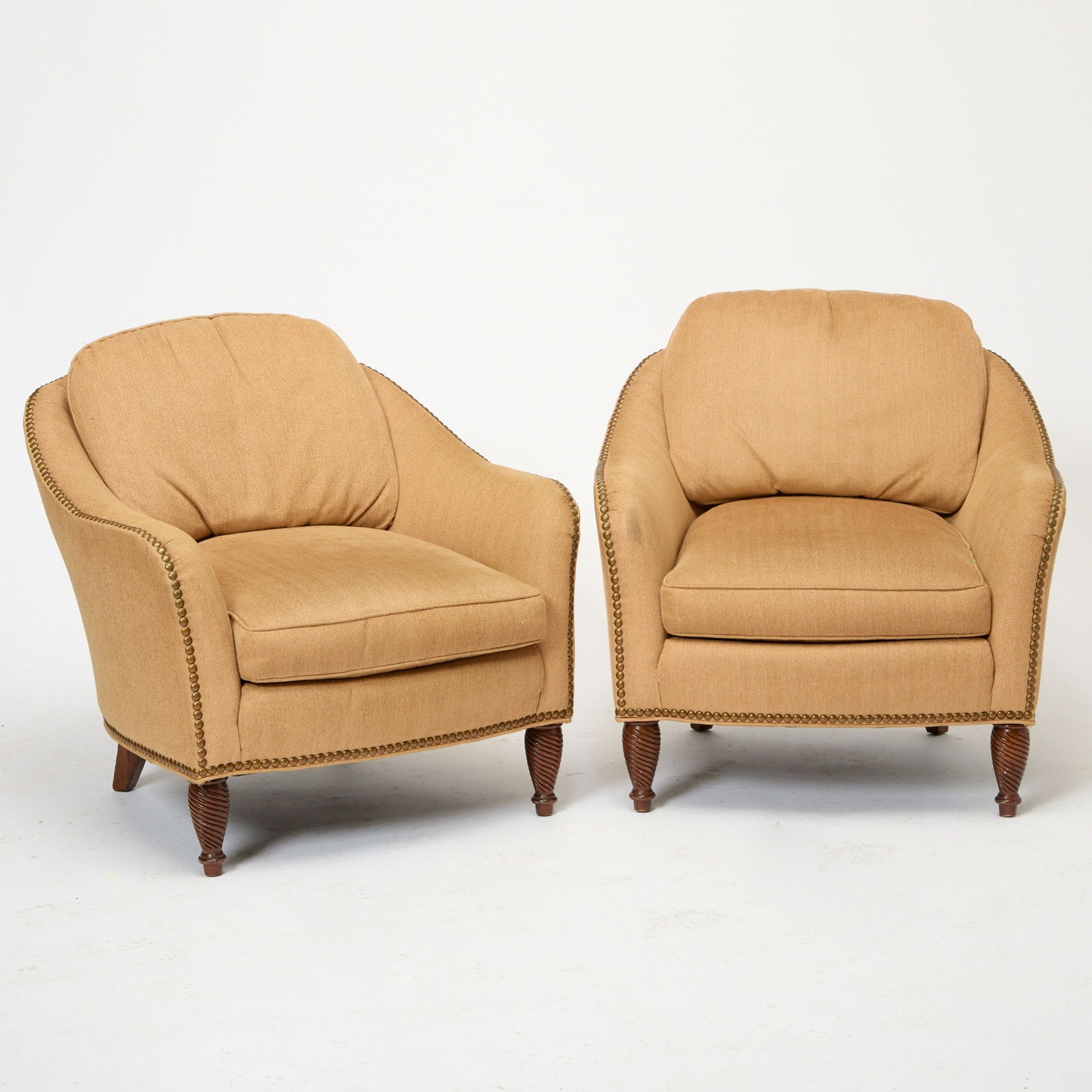 Pair of Upholstered Mahogany Club Chairs (1 of 4)
