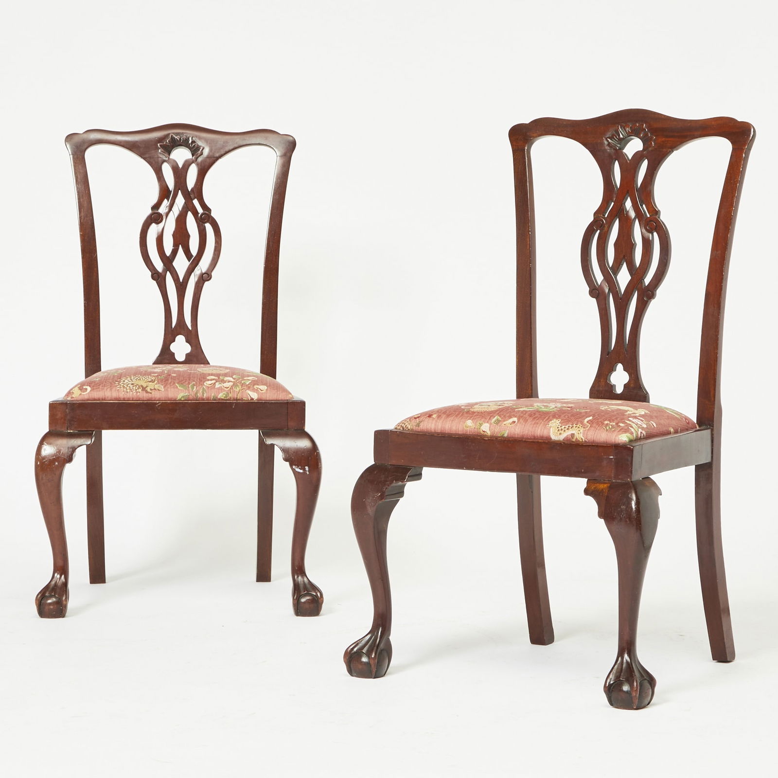 Pair of Chippendale Style Upholstered Mahogany Side Chairs (1 of 4)