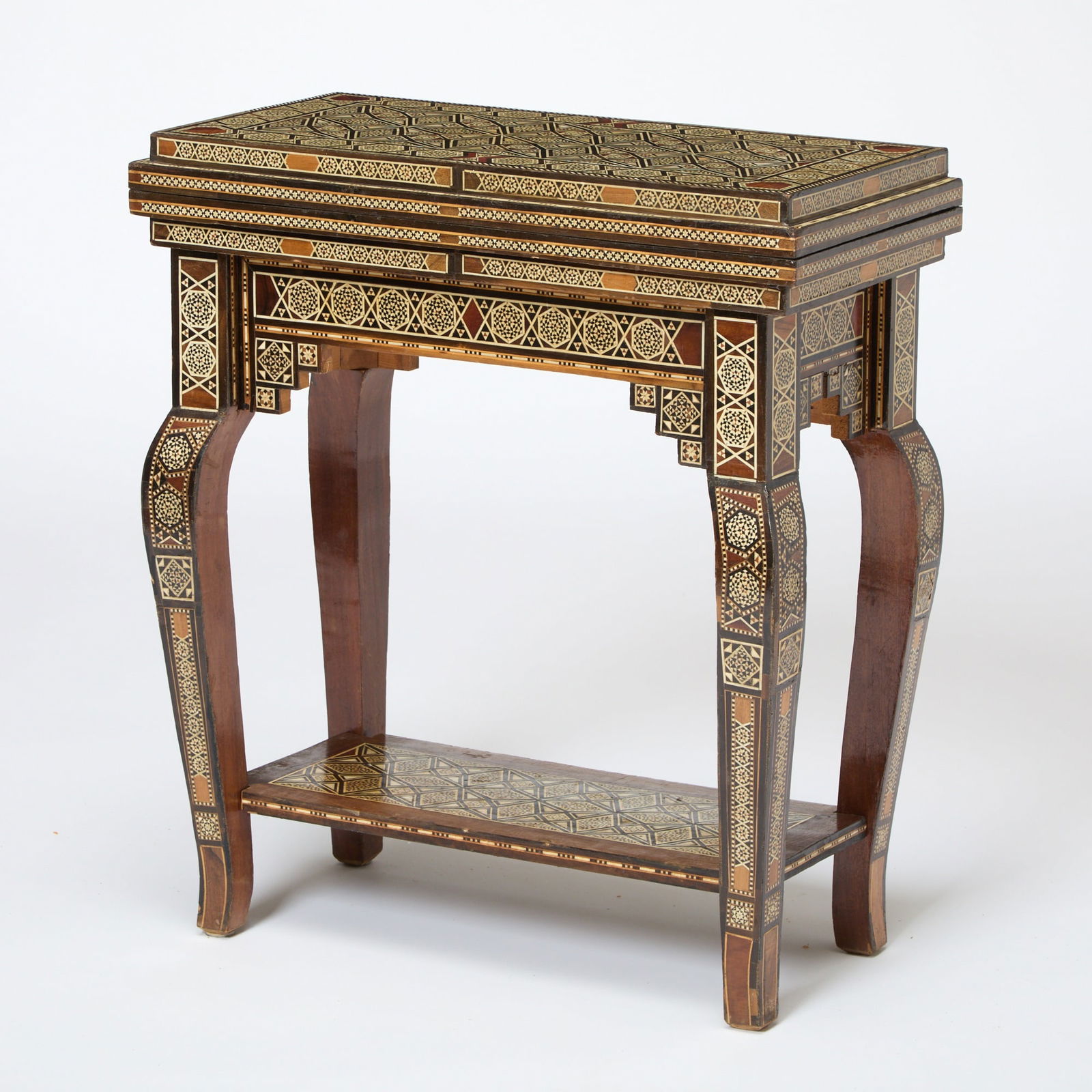 Syrian Bone Inlaid Triple Walnut Games Table (1 of 7)