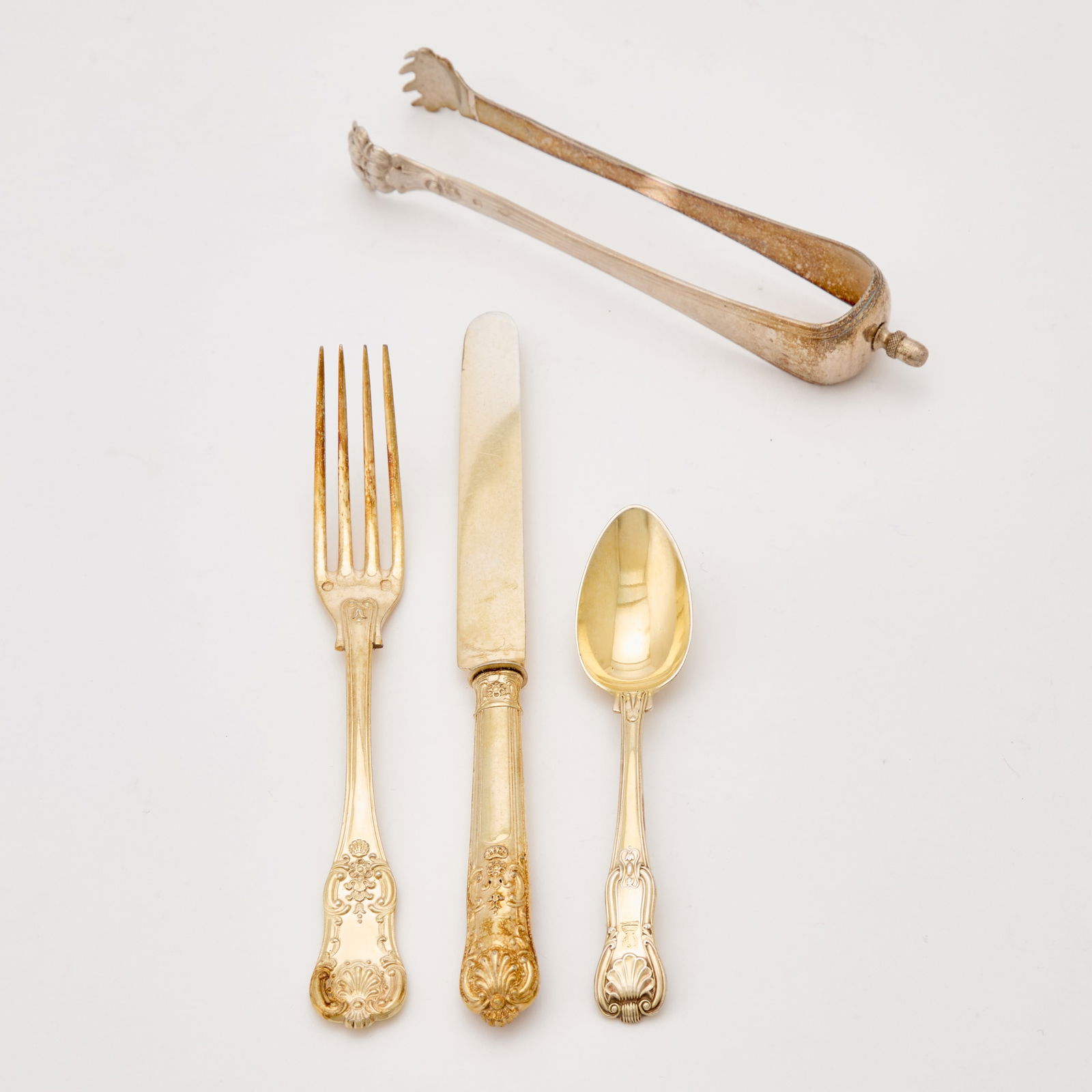Assembled French and George III Silver Gilt "King's" Pattern Flatware (1 of 3)
