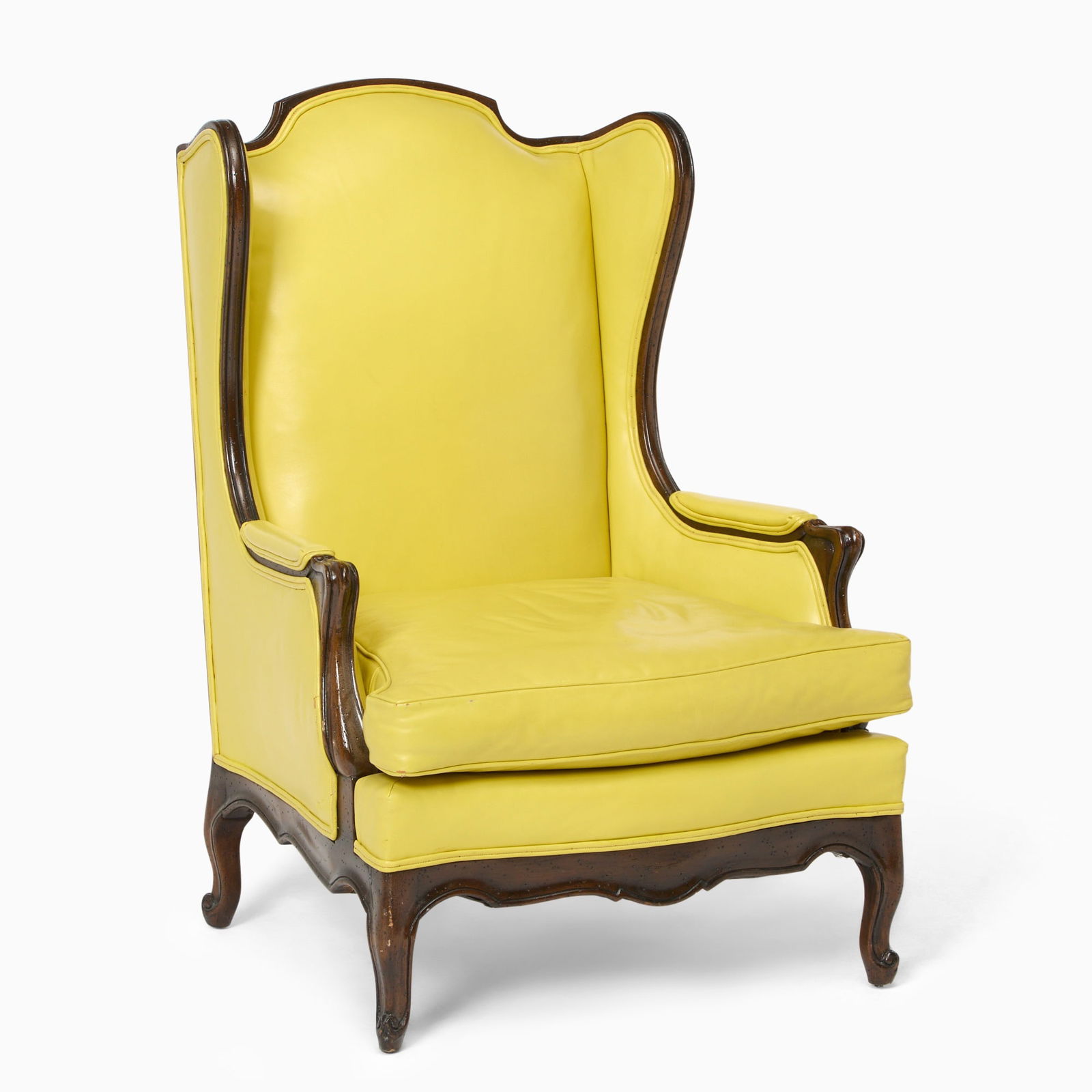 Custom Louis XV Style Upholstered Walnut Stained Wing Chair (1 of 8)