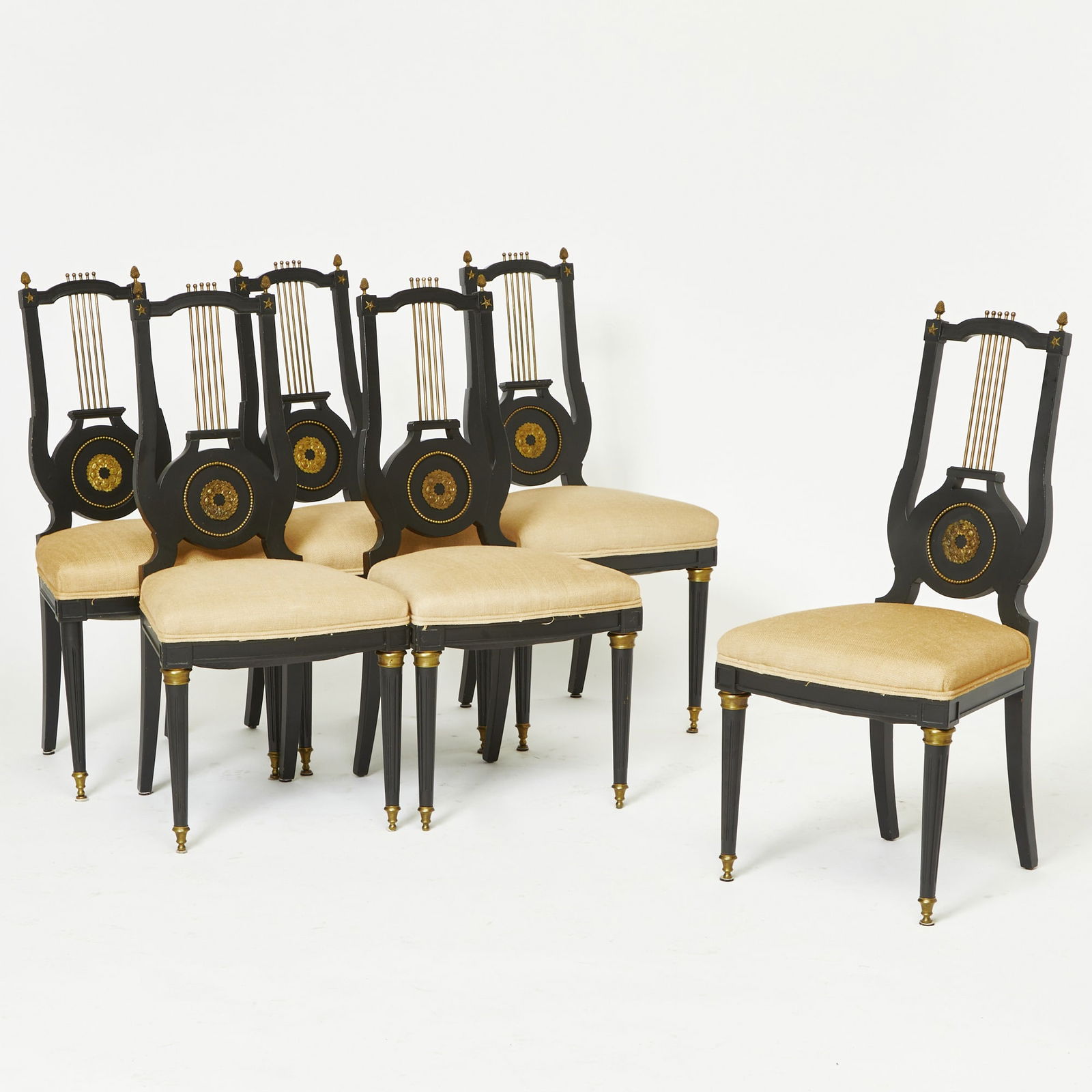 Set of Twelve Neoclassical Style Ebonized Dining Chairs (1 of 5)