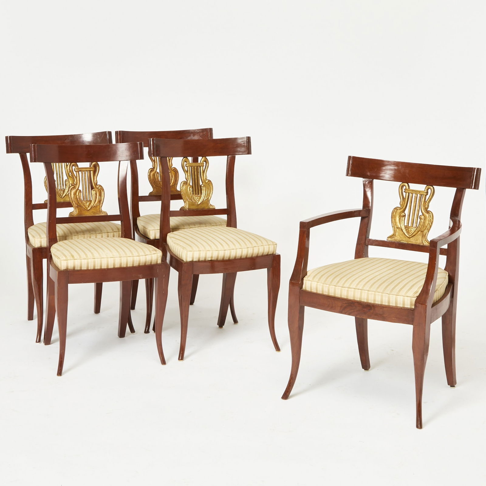 Set of Ten Italian Neoclassical Style Parcel Gilt Walnut Dining Chairs (1 of 5)