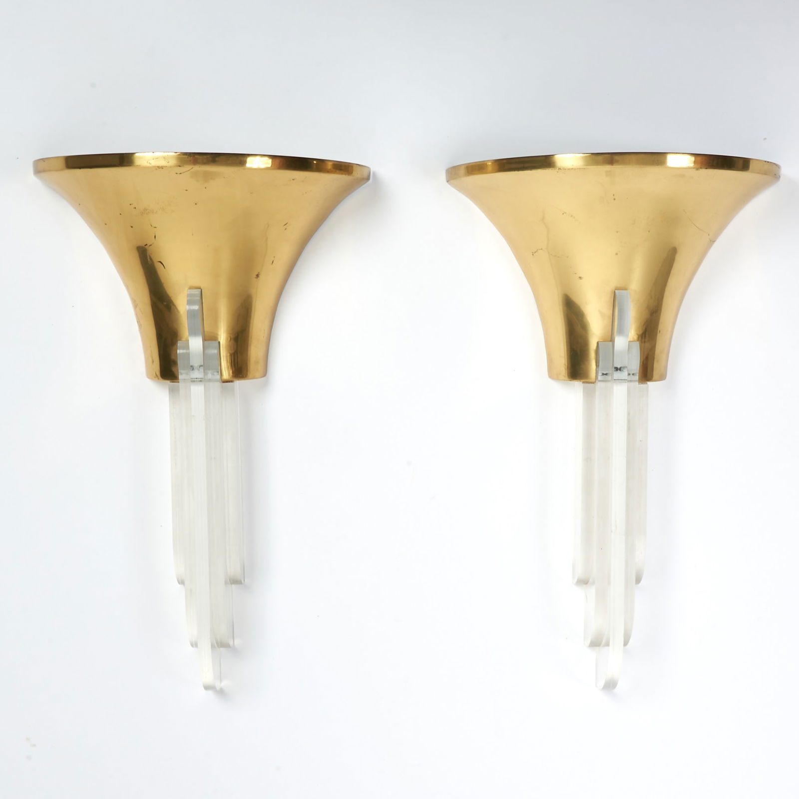 Pair of Art Deco Style Brass and Acrylic Sconces (1 of 3)