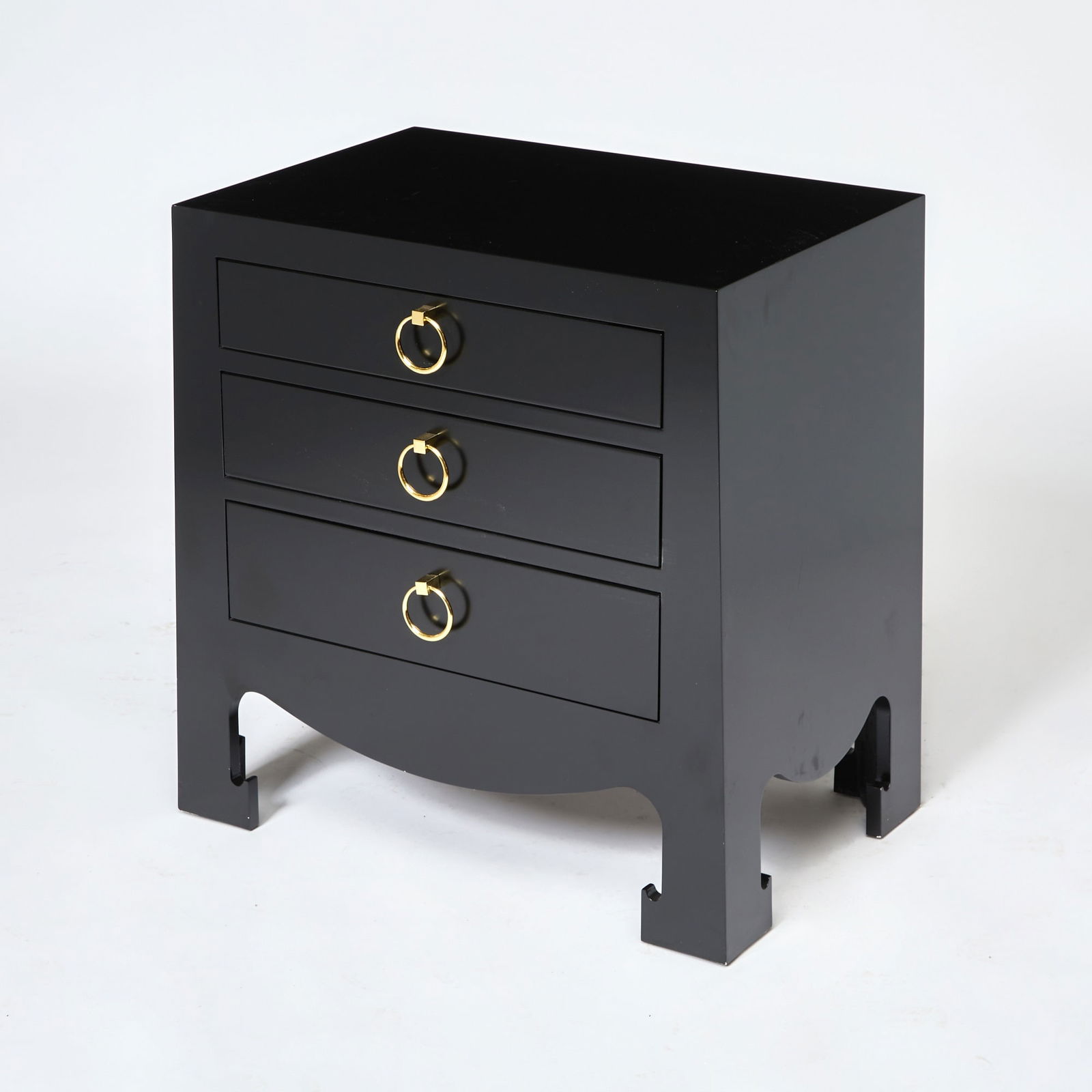 Black Lacquered Three Drawer Bedside Table (1 of 3)