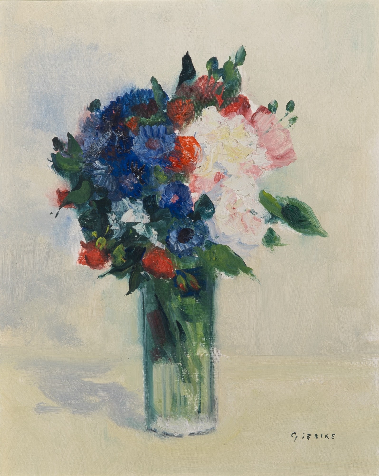 Gaston Sebire: French, 1920-2001 Roses et Boutons Signed G Sebire (lr); inscribed as titled on the reverse Oil on canvas 16 1/8 x 13 1/8 inches (41 x 33.3 cm) Provenance: Sale, Doyle New York, Mar. 25, 1992, lot