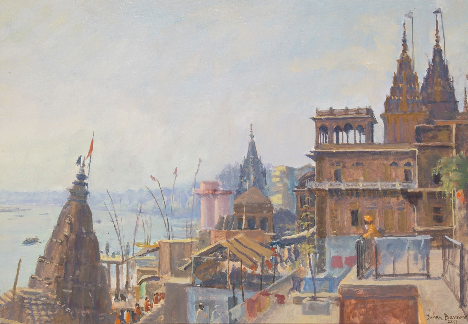 Julian Barrow: British, 1939-2013 Harbor Scene Signed and dated Julian Barrow 2011 (lr) Oil on canvas 14 x 20 inches (35.6 x 50.8 cm) (Frame 18 x 24 1/2 inches)