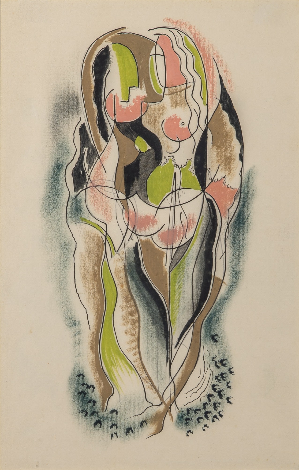Konrad Cramer: American, 1888-1963 Two Nudes, circa 1950 Inscribed Ink watercolor by my father, Konrad Cramer / Ail... B. Cr... on the reverse Gouache, watercolor, ink, colored pencil, graphite on paper 16 1/2 x 10