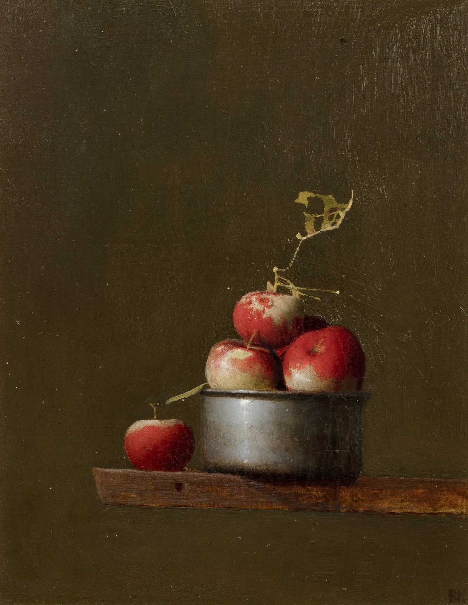 Bruce Kurland: American, 1938-2013 Wild Apples, 1975 Initialed BK (lr); signed Bruce Kurland, inscribed #5248, and titled and dated as above on the reverse Oil on Masonite 10 x 8 inches (25.4 x 20.3 cm) (Frame 14