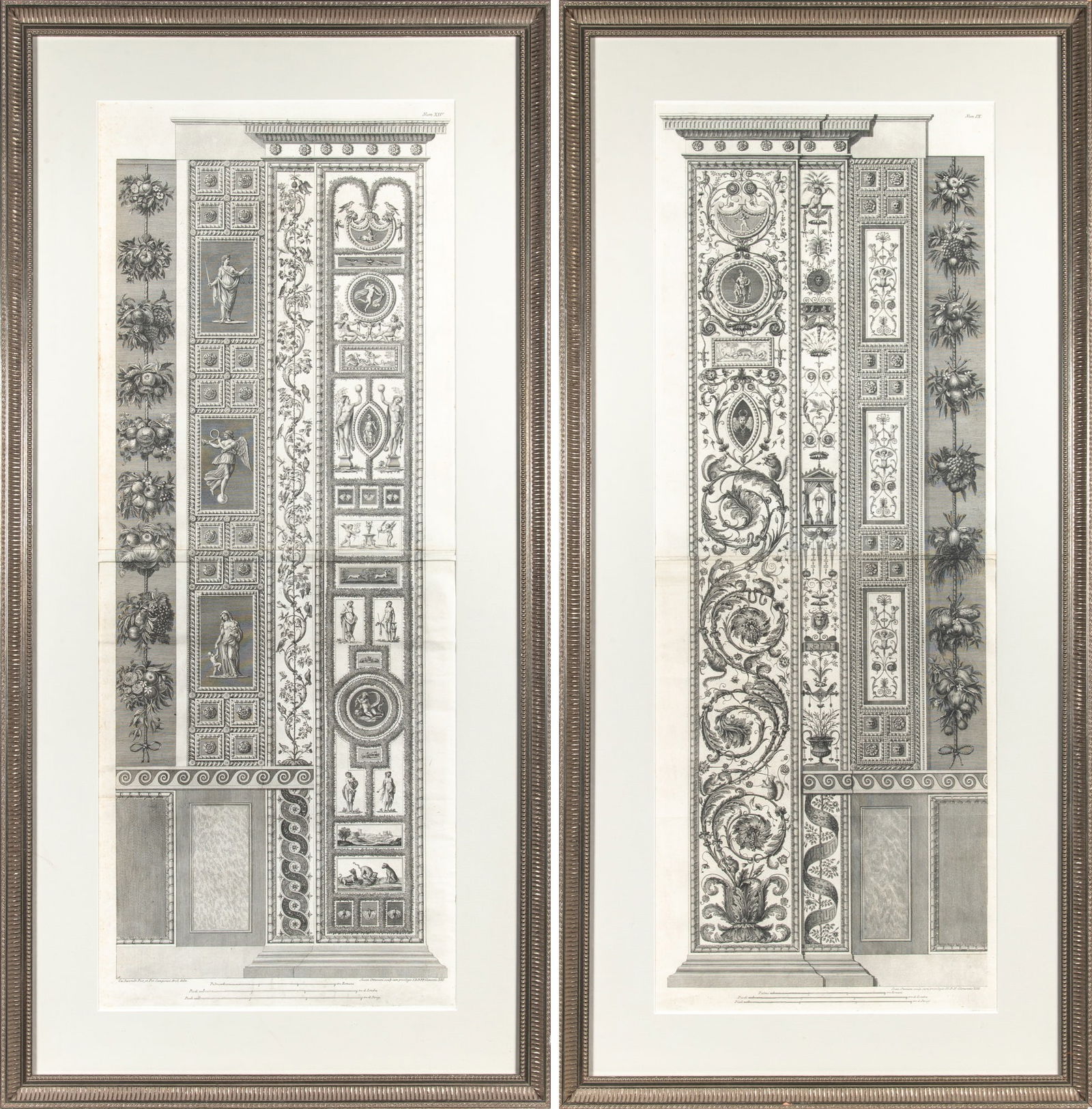 Giovanni Ottaviani (1735-ca. 1808) after Gaetano Savorelli and Pietro Camporesi: LOGGIE DI RAFAELE NEL VATICANOTwo engravings, from Loggie di Rafaele nel Vaticano, 1772-1776, with central folds, framed.Plates approximately 42 1/4 x 15 7/8 inches (107.3 x 40.3 cm)Frames