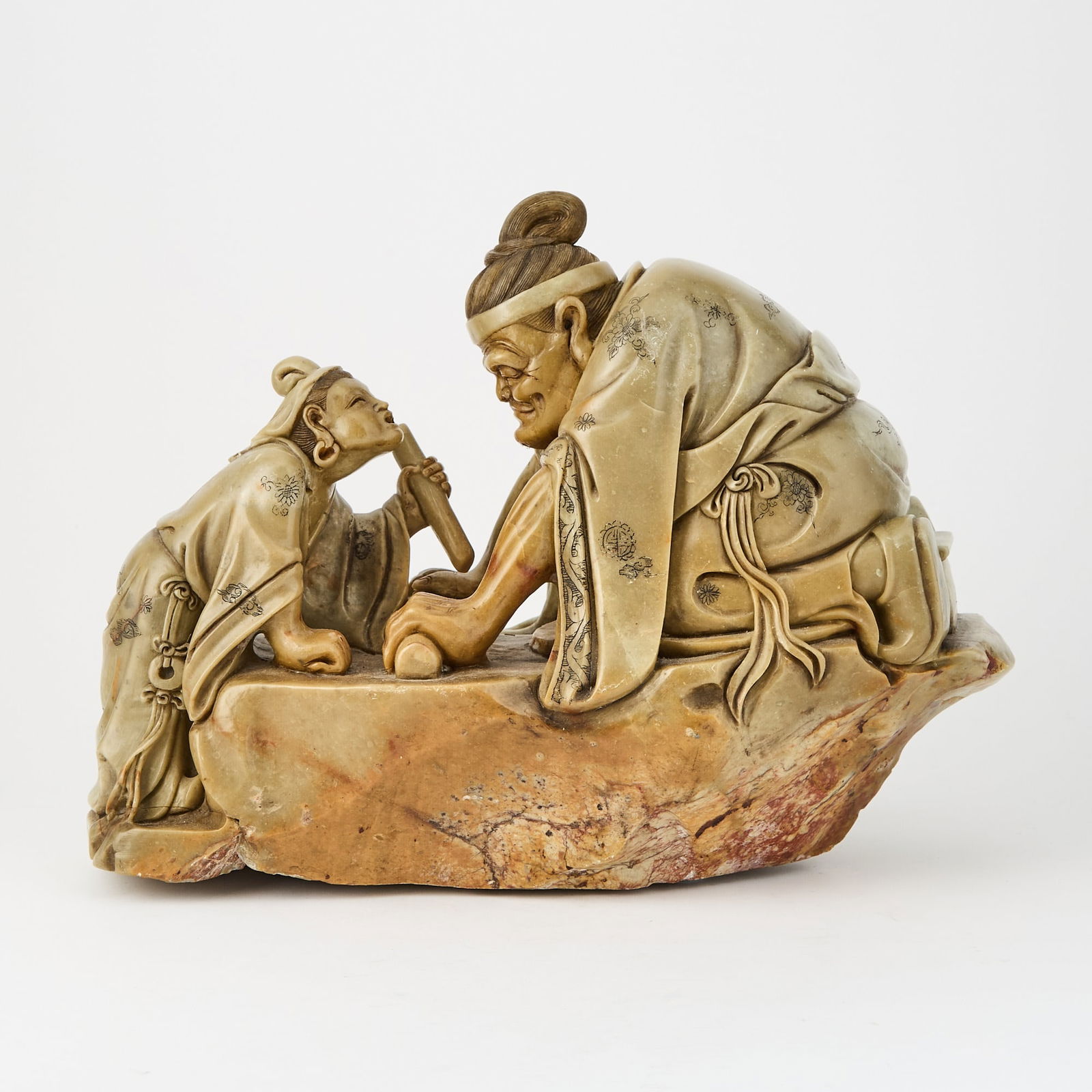 A Chinese Soapstone Carving of Two Seated Figures on a Rock 20th Century (1 of 4)