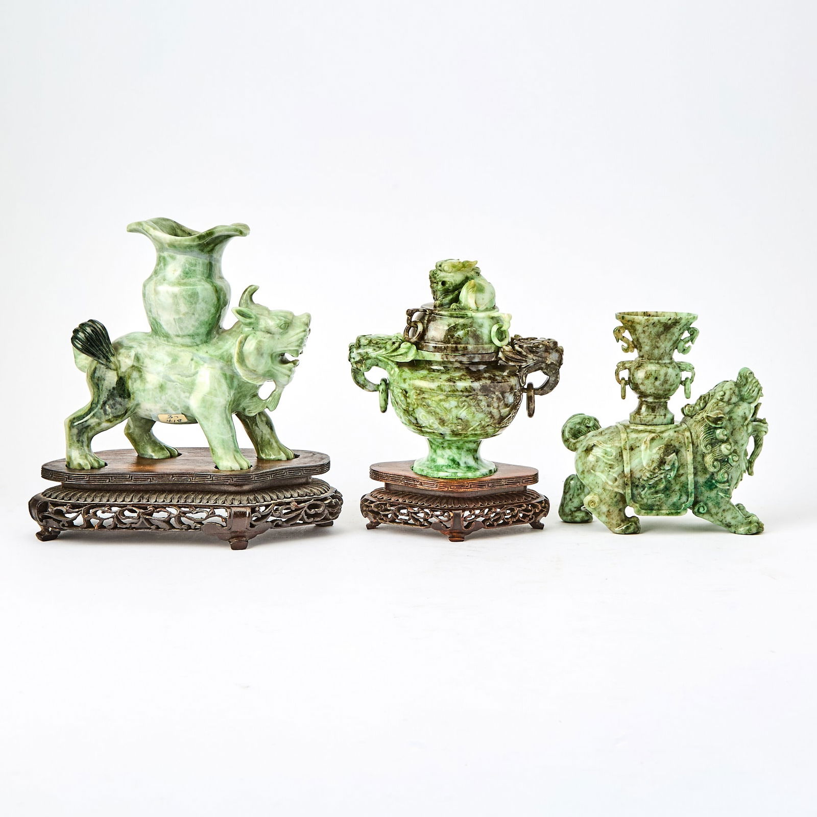 Three Chinese Carved Mottled Jade Articles 20th Century (1 of 8)