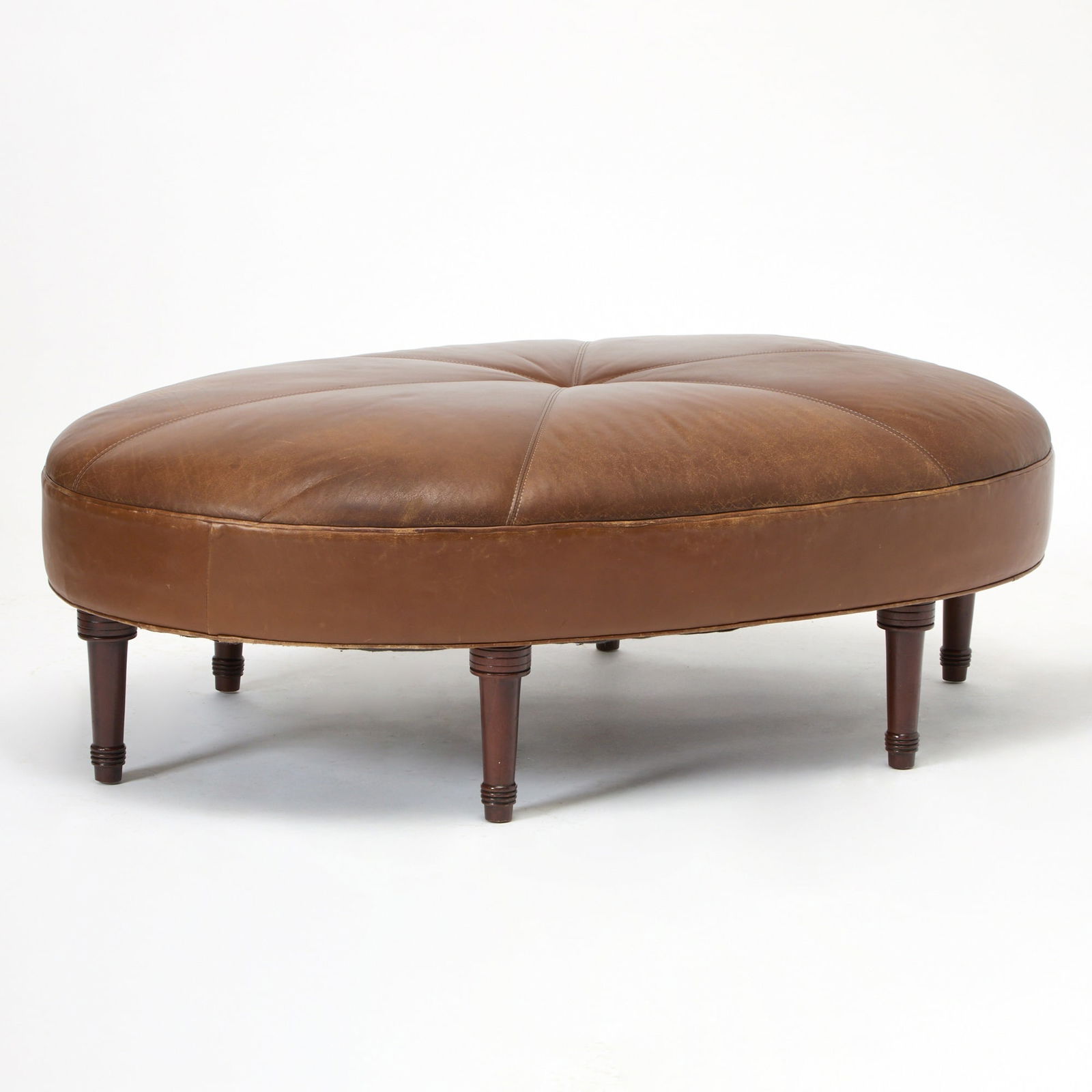 Brown Leather Upholstered Mahogany Ottoman (1 of 4)