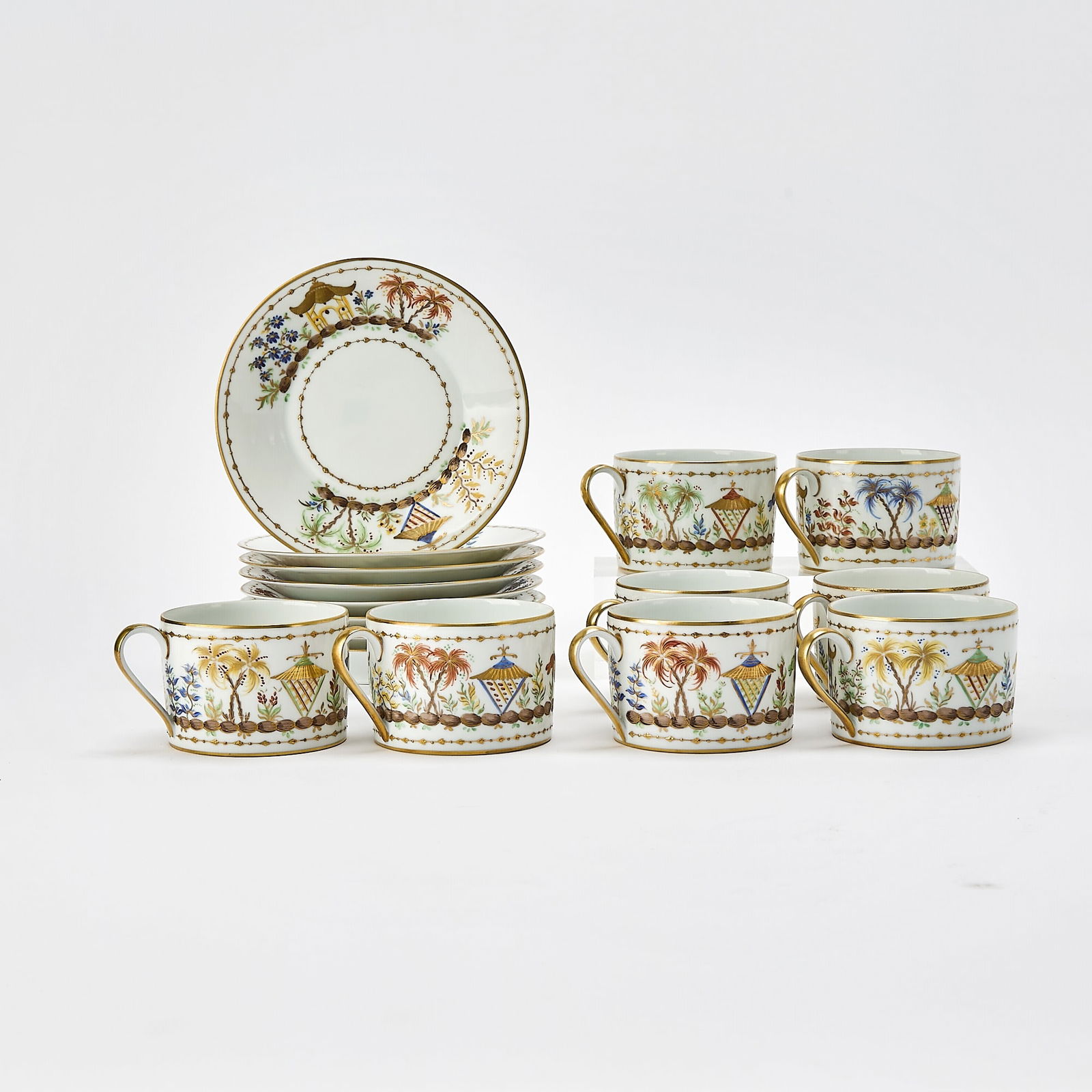 Set of Eight Le Tallec for Tiffany & Co. Porcelain 'Cirque Chinois' Pattern Flat Cups and Saucers (1 of 4)