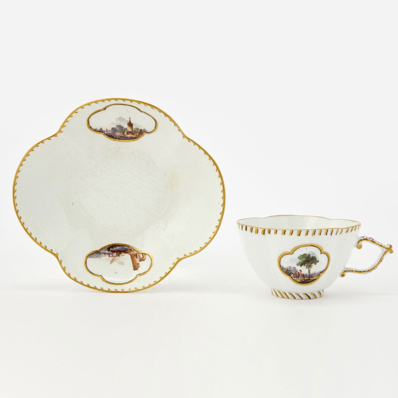 Meissen Porcelain Quatrefoil Tea Cup and Saucer (1 of 5)