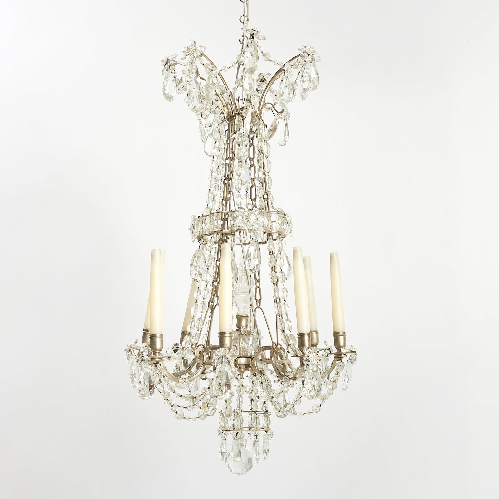 Louis XVI Style Chromed Metal and Glass Eight-Light Chandelier (1 of 3)