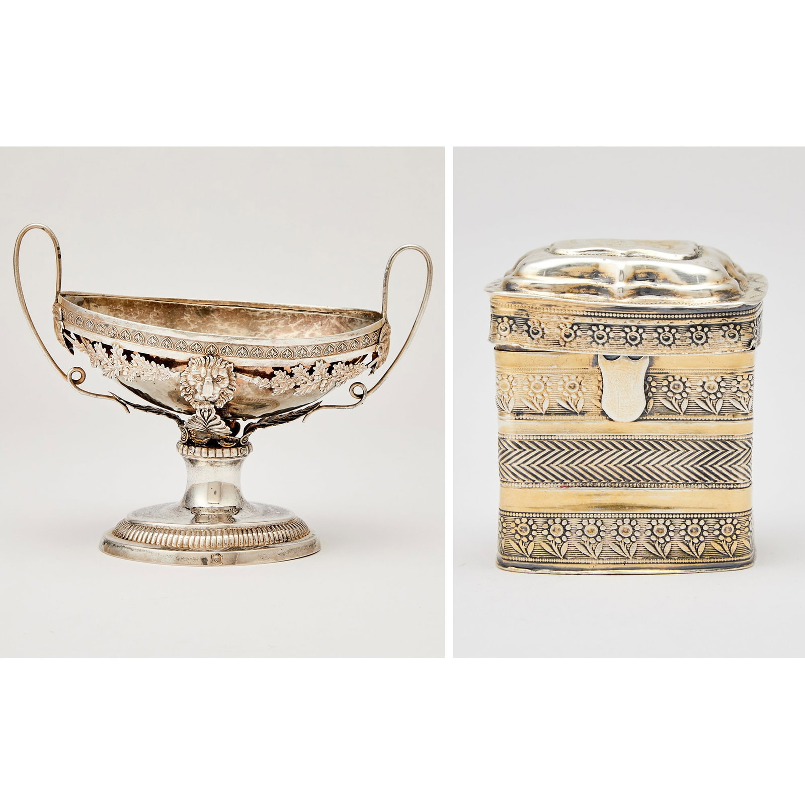 Continental Silver Sugar Basket Together With a Dutch Silver-Gilt Snuff Box (1 of 9)