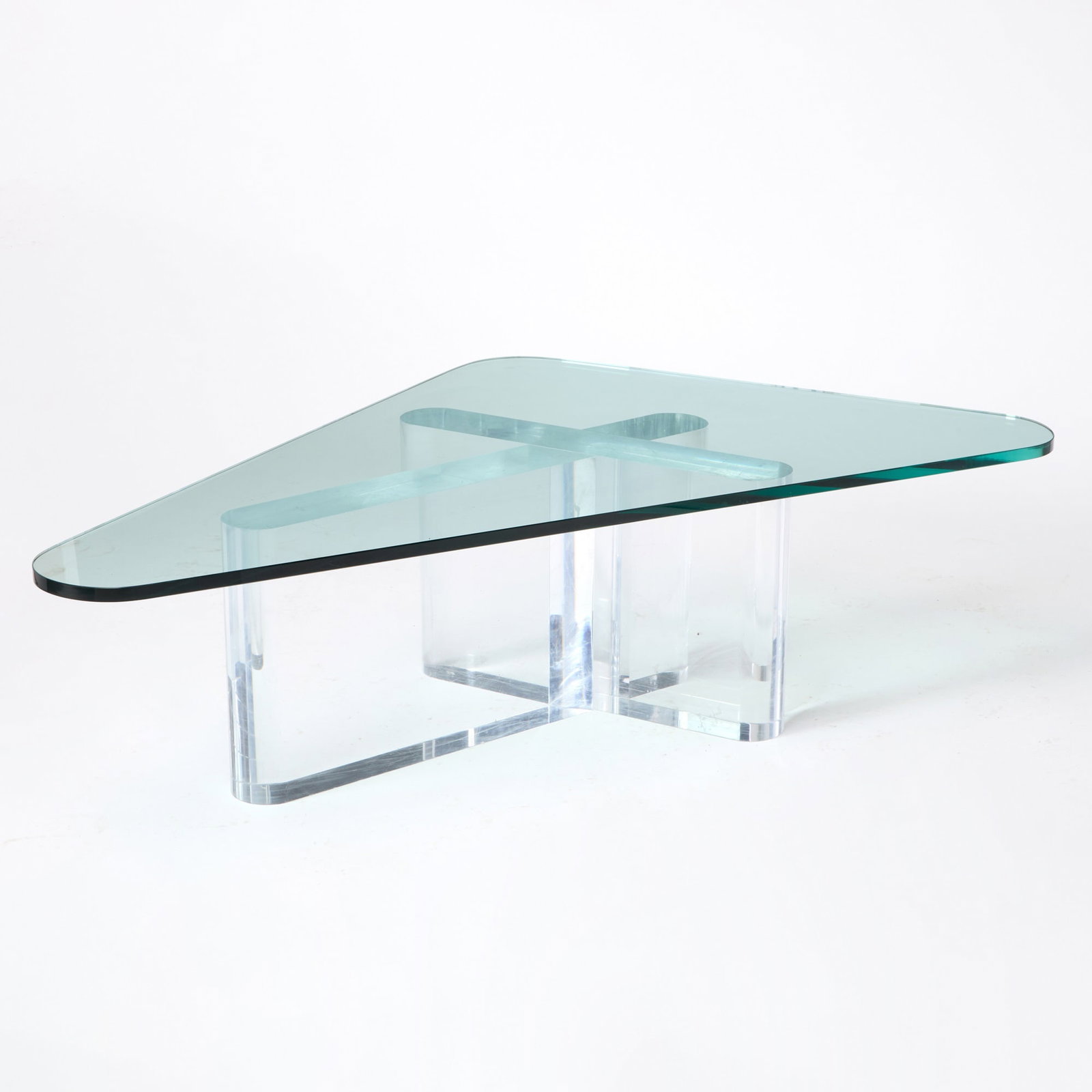 Lion Acrylic Coffee Table: Height 15 1/2 inches, length 52 inches, depth 29 inches.