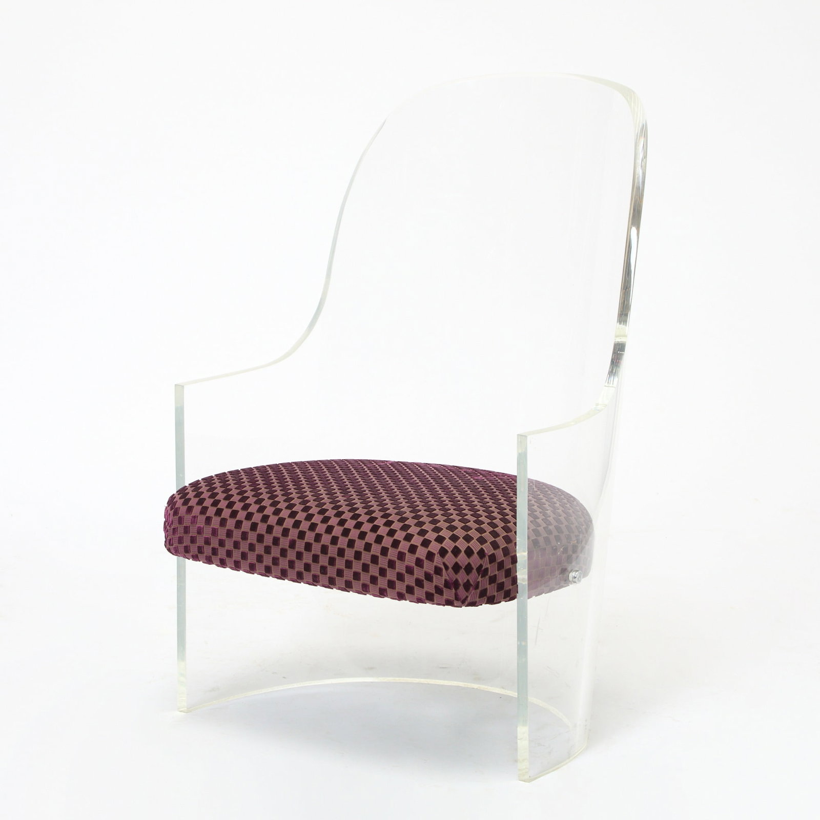 Pace Acrylic and Upholstered Armchair: 1980sHeight of back 37 inches, height of seat 14 inches, width 25 inches, depth 17 inches.