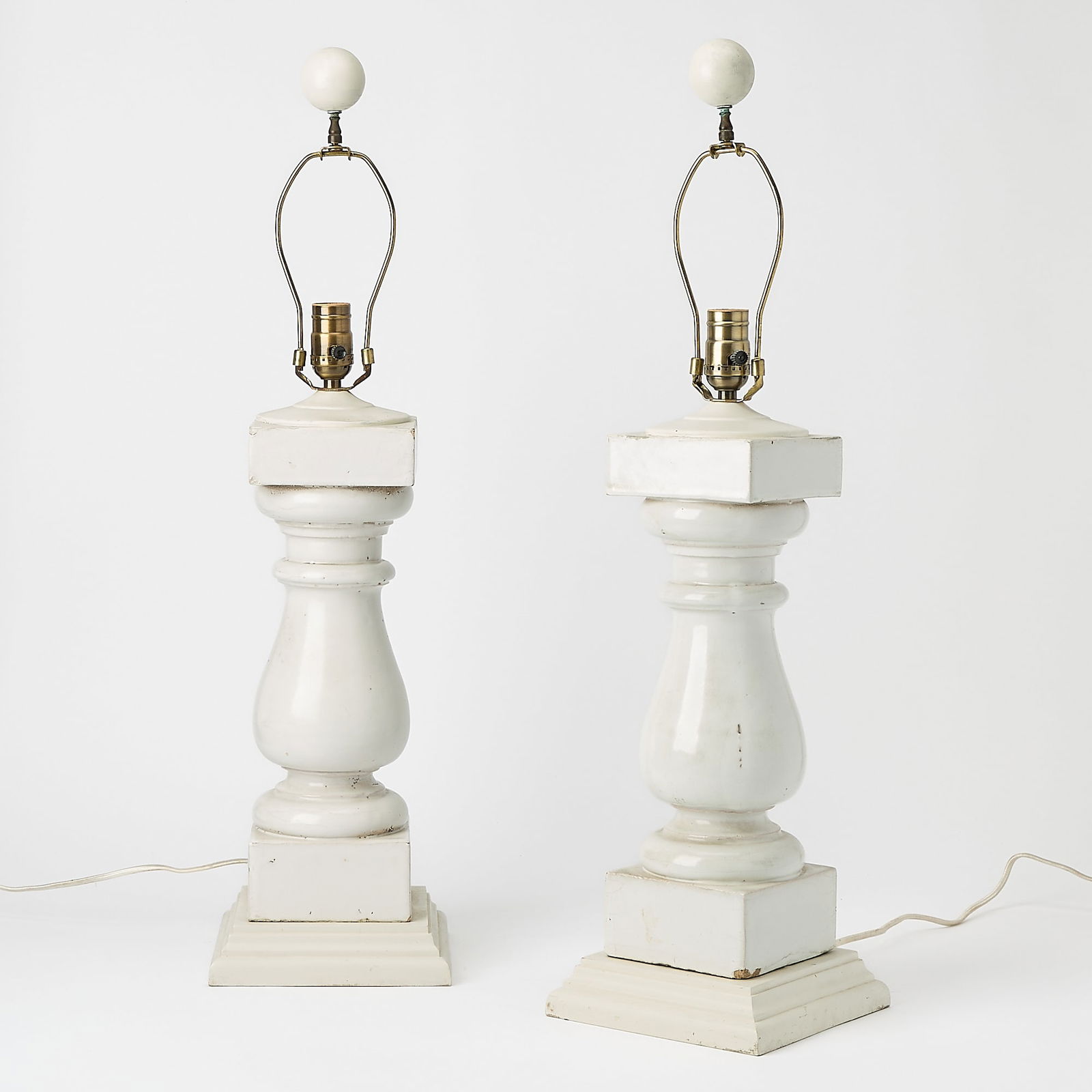 Pair of White Glazed Cement Table Lamps (1 of 4)