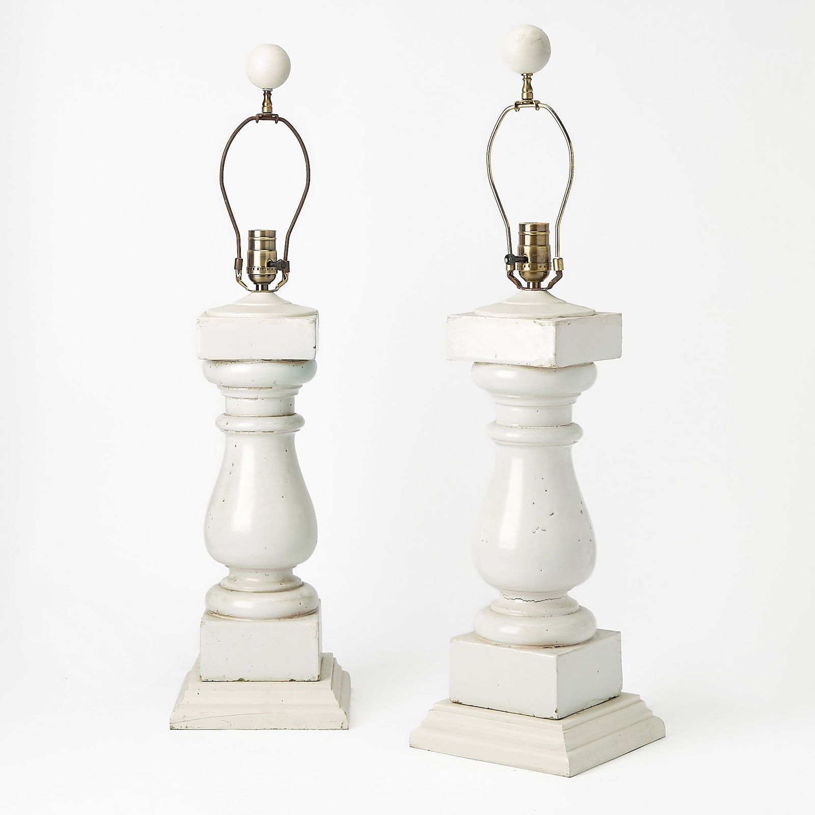 Pair of White Glazed Cement Table Lamps (1 of 3)