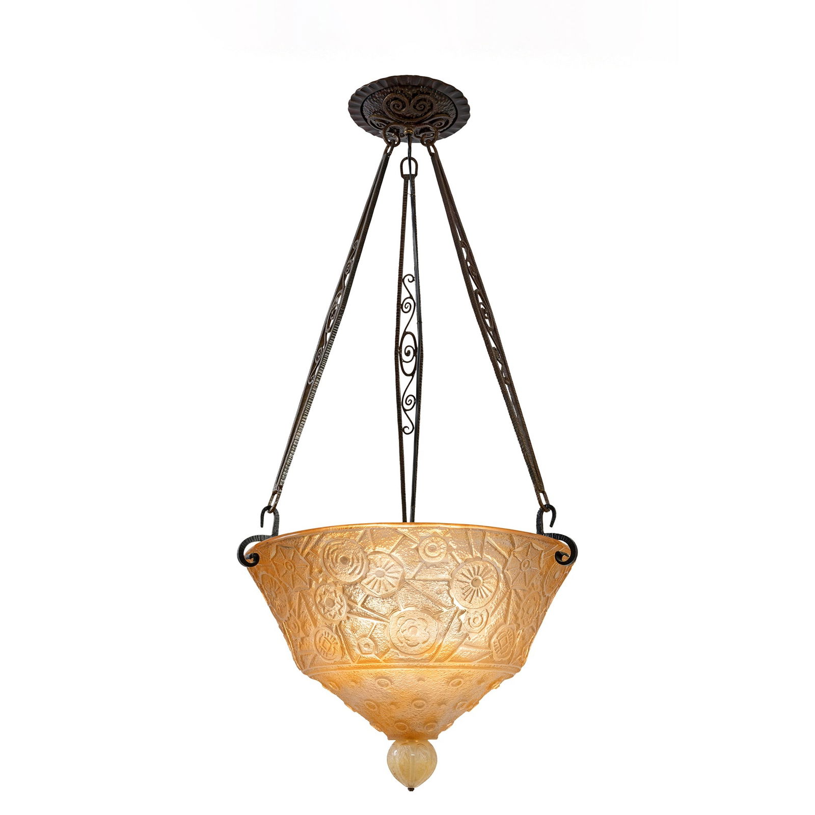 Daum Art Deco Acid-Etched Molded Glass and Iron Chandelier (1 of 2)