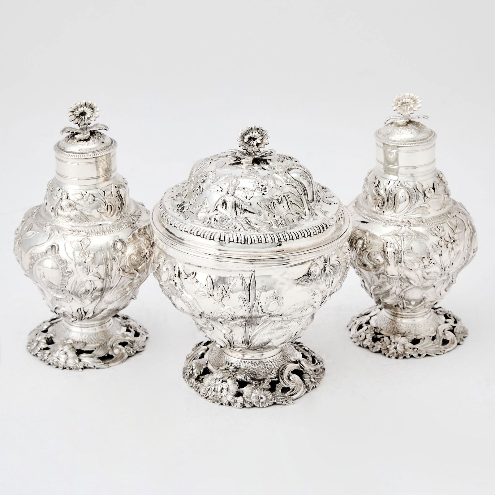 Cased George III Sterling Silver Tea Caddy Set (1 of 7)