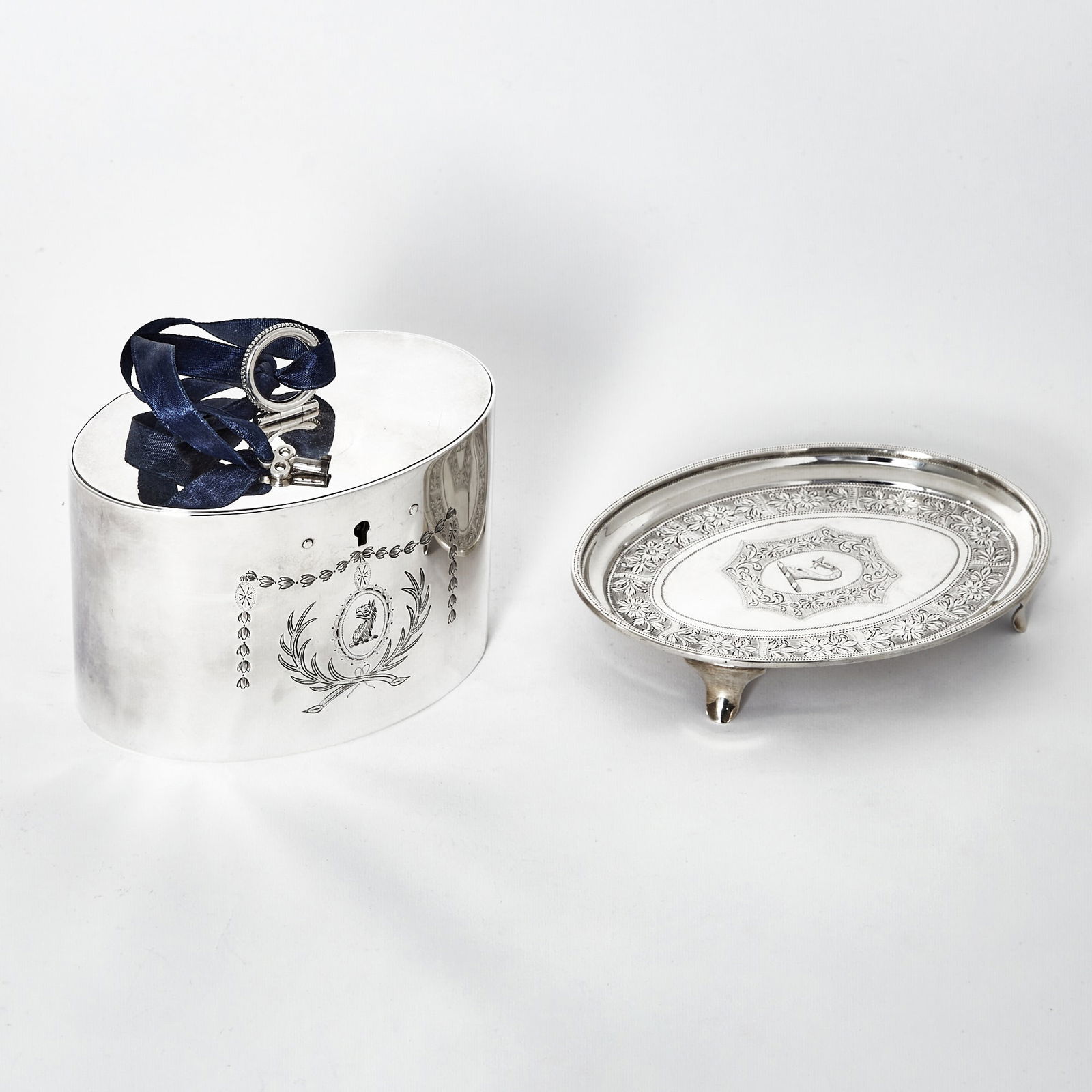 George III Sterling Silver Tea Caddy and Teapot Stand (1 of 3)