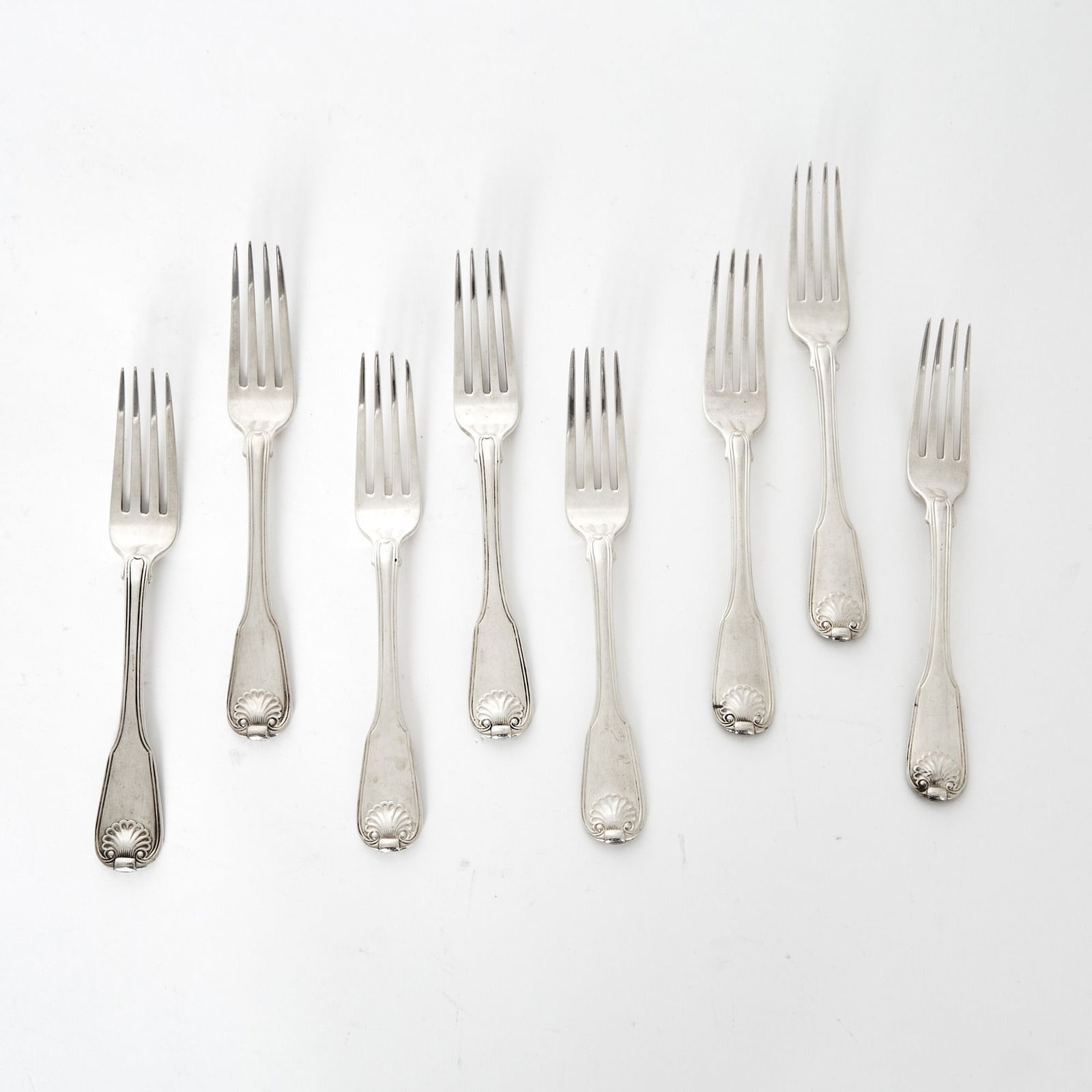 Set of Eight George III Sterling Silver "Thread and Shell" Pattern Dinner Forks by Paul Storr (1 of 2)