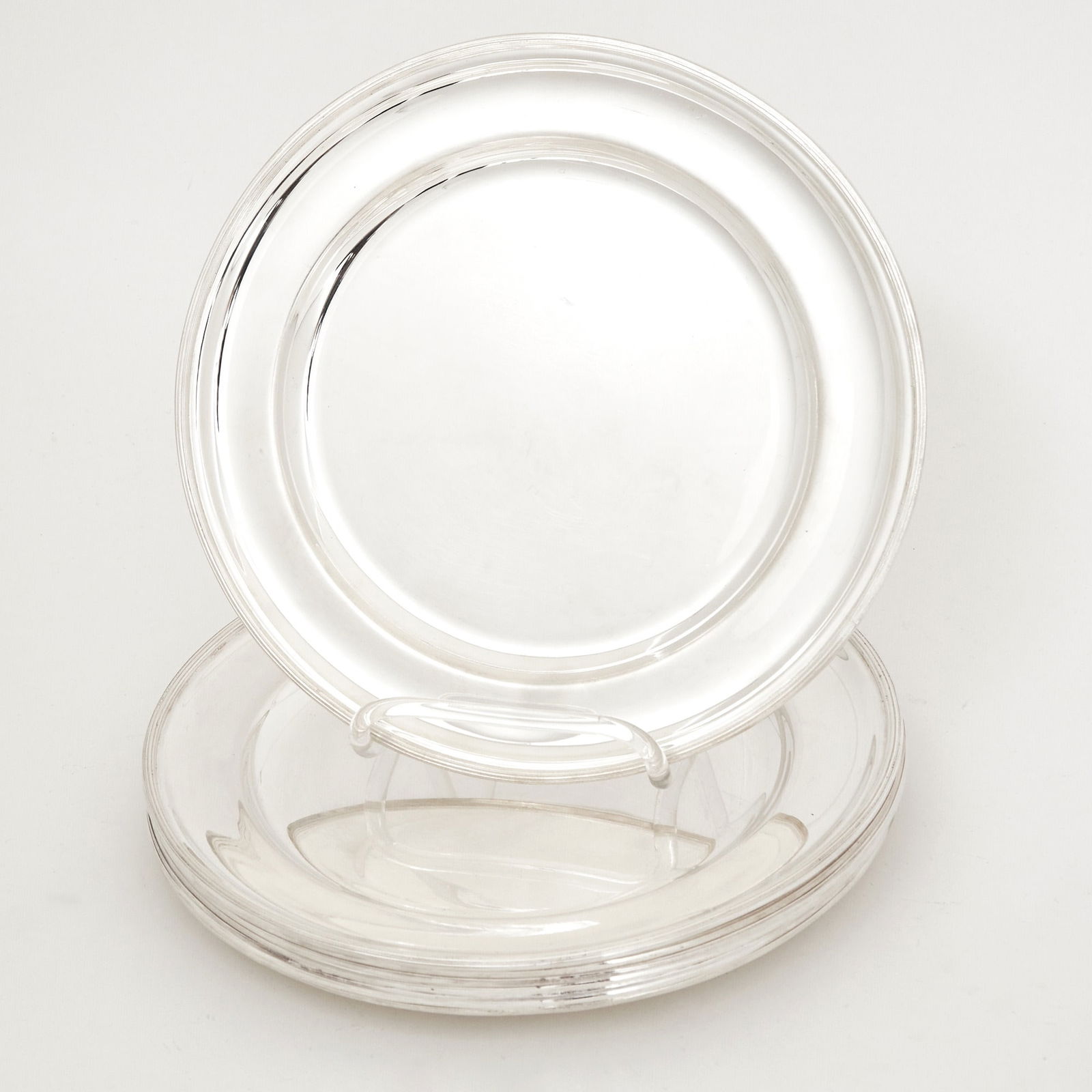 Set of Eight English Silver Plated Chargers: Roberts & Belk, 20th CenturyDiameter 11 inches. Generally good condition overall; light surface marking from casual use