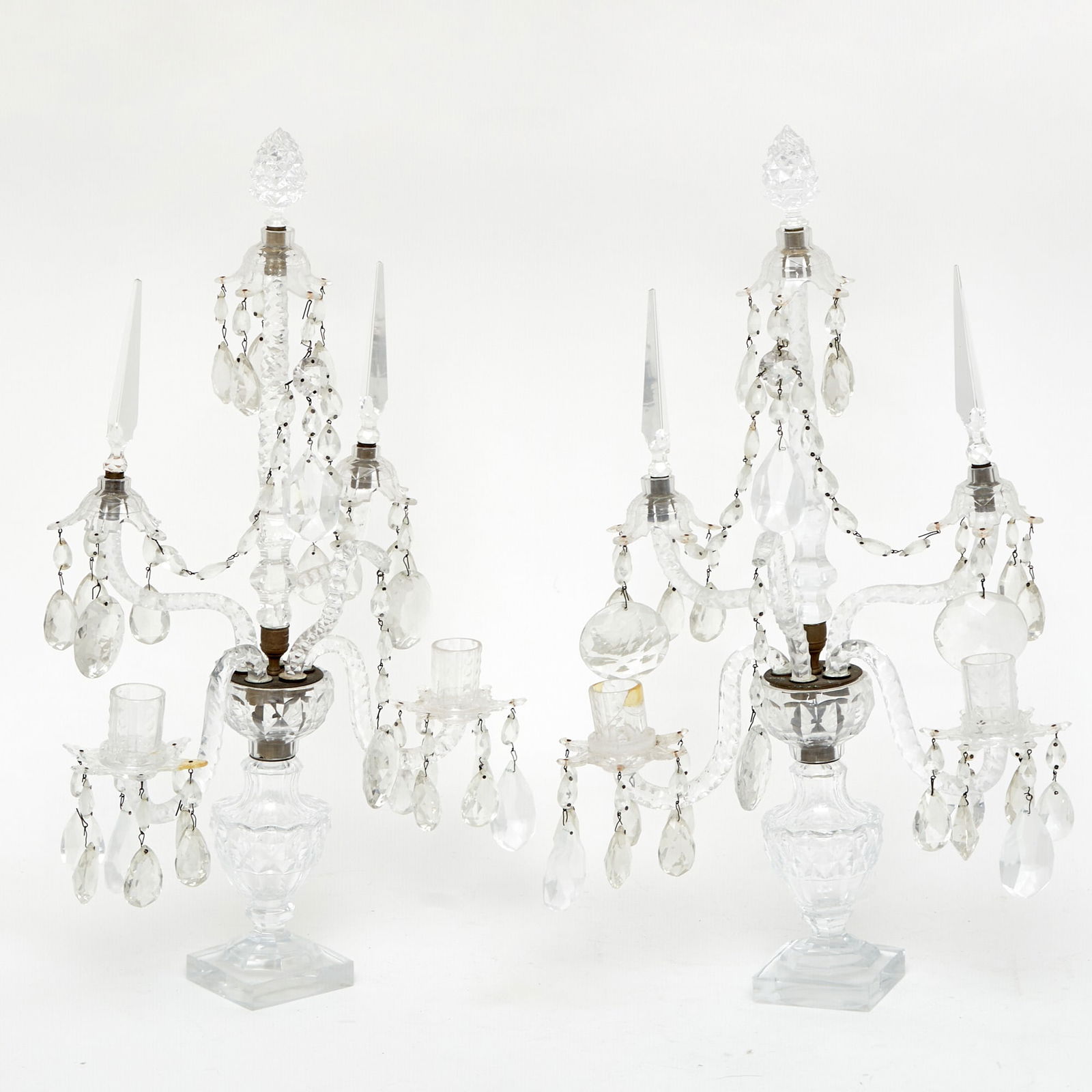 Pair of Georgian Style Cut Glass Two Light Candelabra (1 of 2)