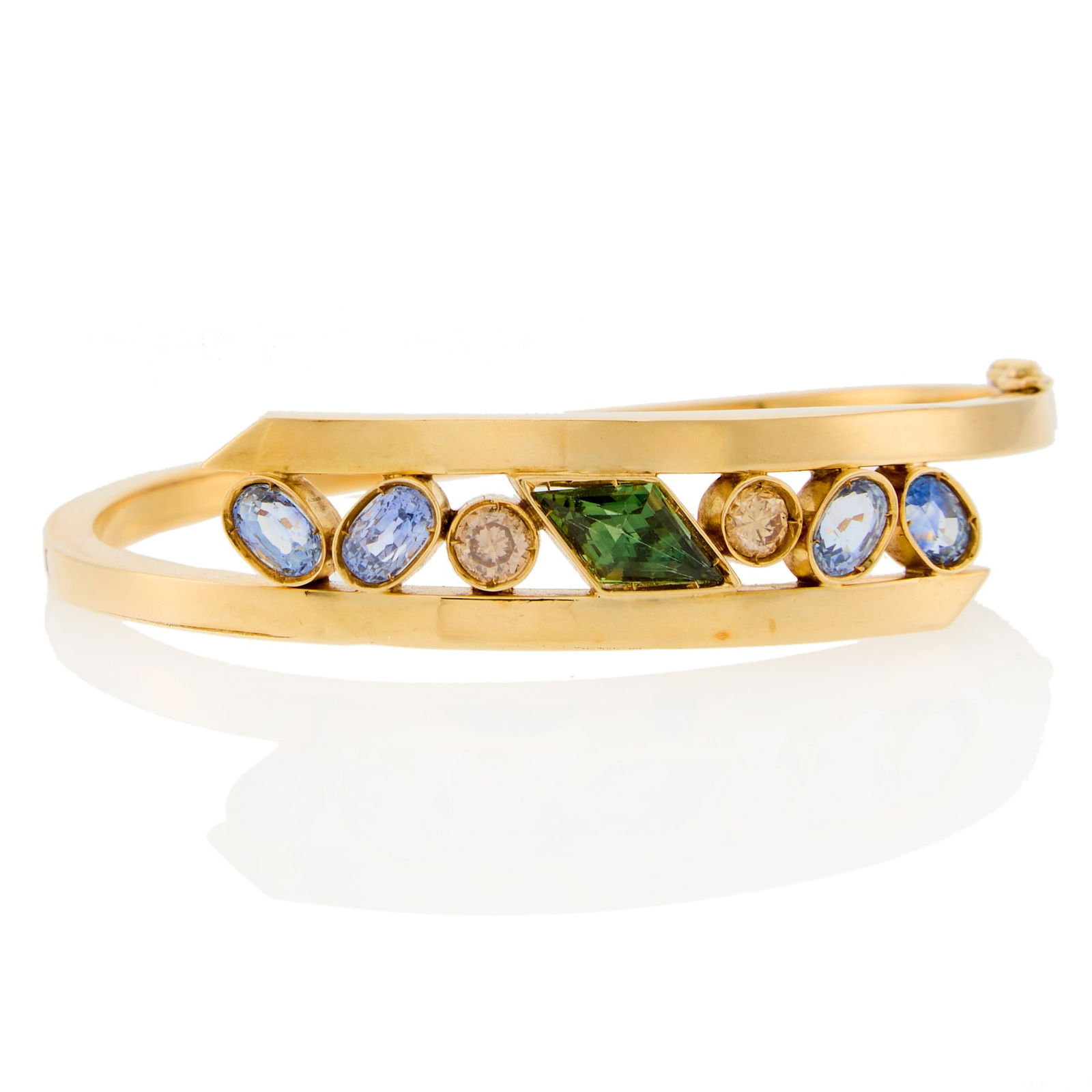 Gold, Multicolored Sapphire and Diamond Bangle Bracelet (1 of 1)