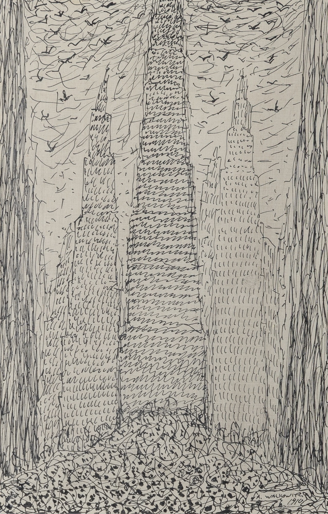 Abraham Walkowitz: Russian/American, 1878-1965 Untitled (New York Buildings), 1910 Signed and dated A. Walkowitz 1910 (lr) Ink on paper 10 5/8 x 7 inches (27 x 17.8 cm) Provenance: Sheldon Ross Gallery, Birmingham,