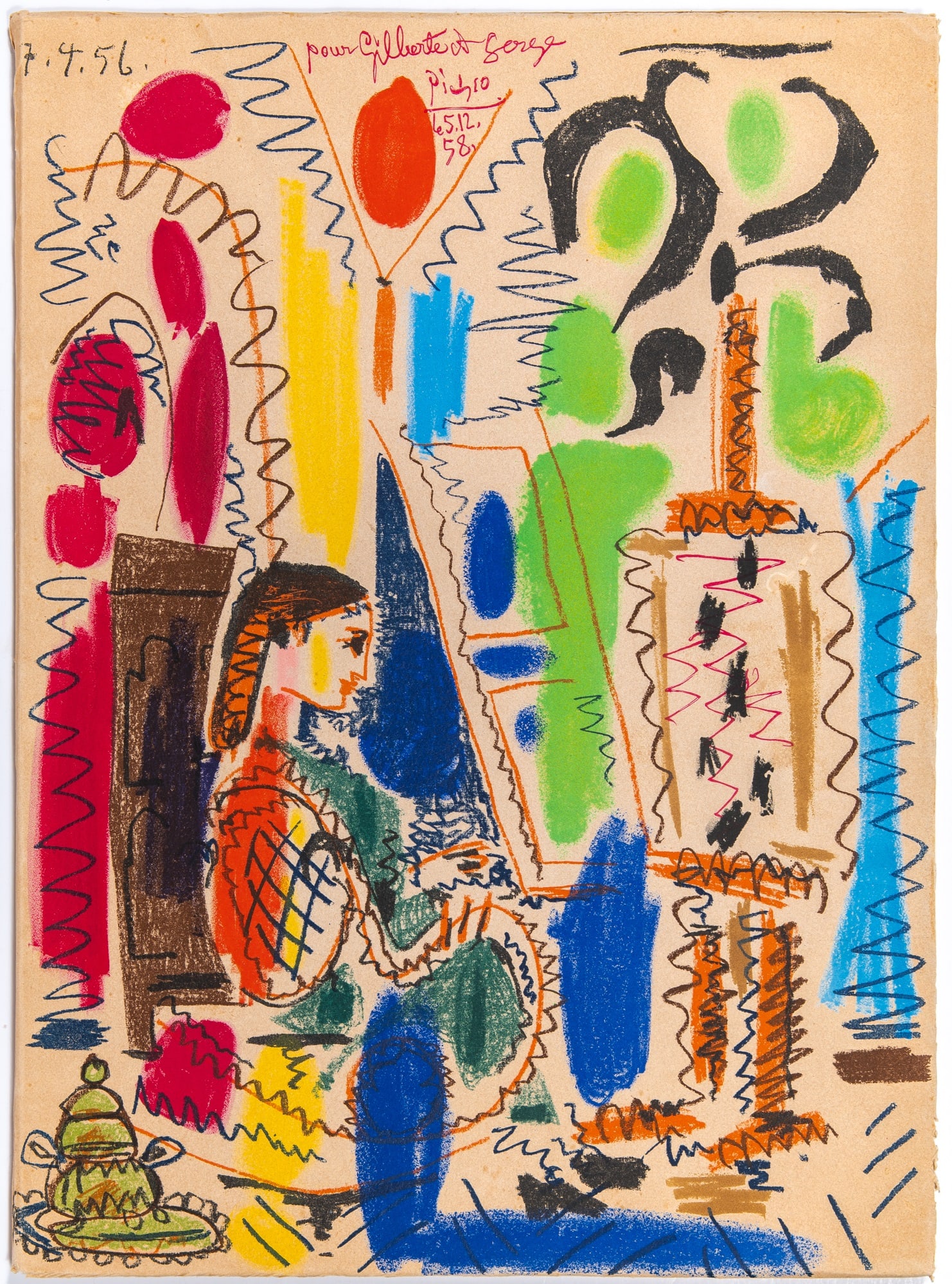Pablo Picasso: L'ATELIER DE CANNES (BLOCH 794; MOURLOT 279) Color lithograph (frontispiece) and book, 1958, on Arches paper, frontispiece for the volume Ces Peintres Nos Amis Vol. II, printed and published by