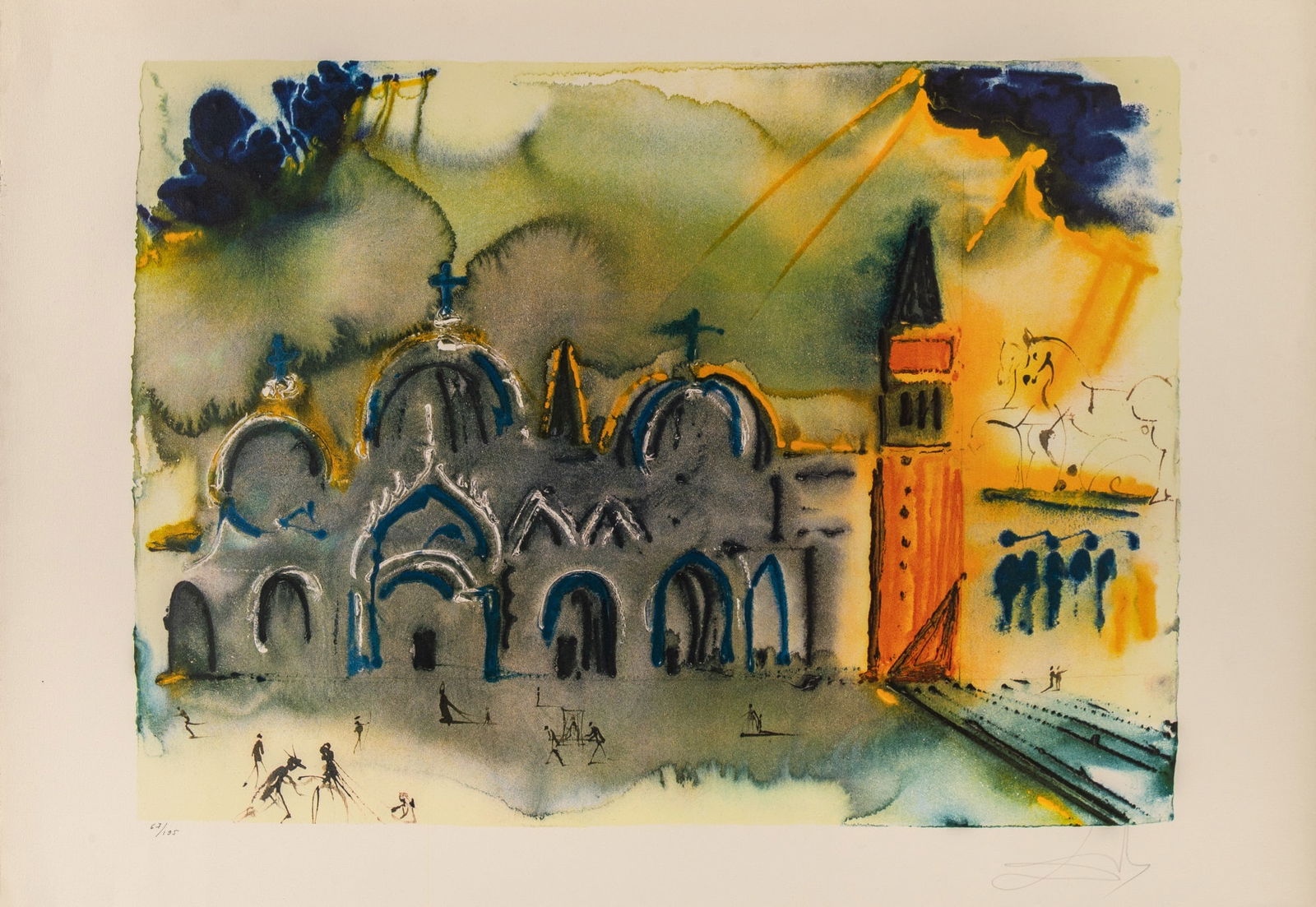 Salvador Dali (1904-1989): HOMAGE TO VENICE (LA BASILIQUE ET LE CAMPANILE) (FIELD 75-1) Color photolithograph with embossing, 1975, on Arches paper, signed and numbered 67/195 in pencil, published by Jean Paul Loup, Paris,