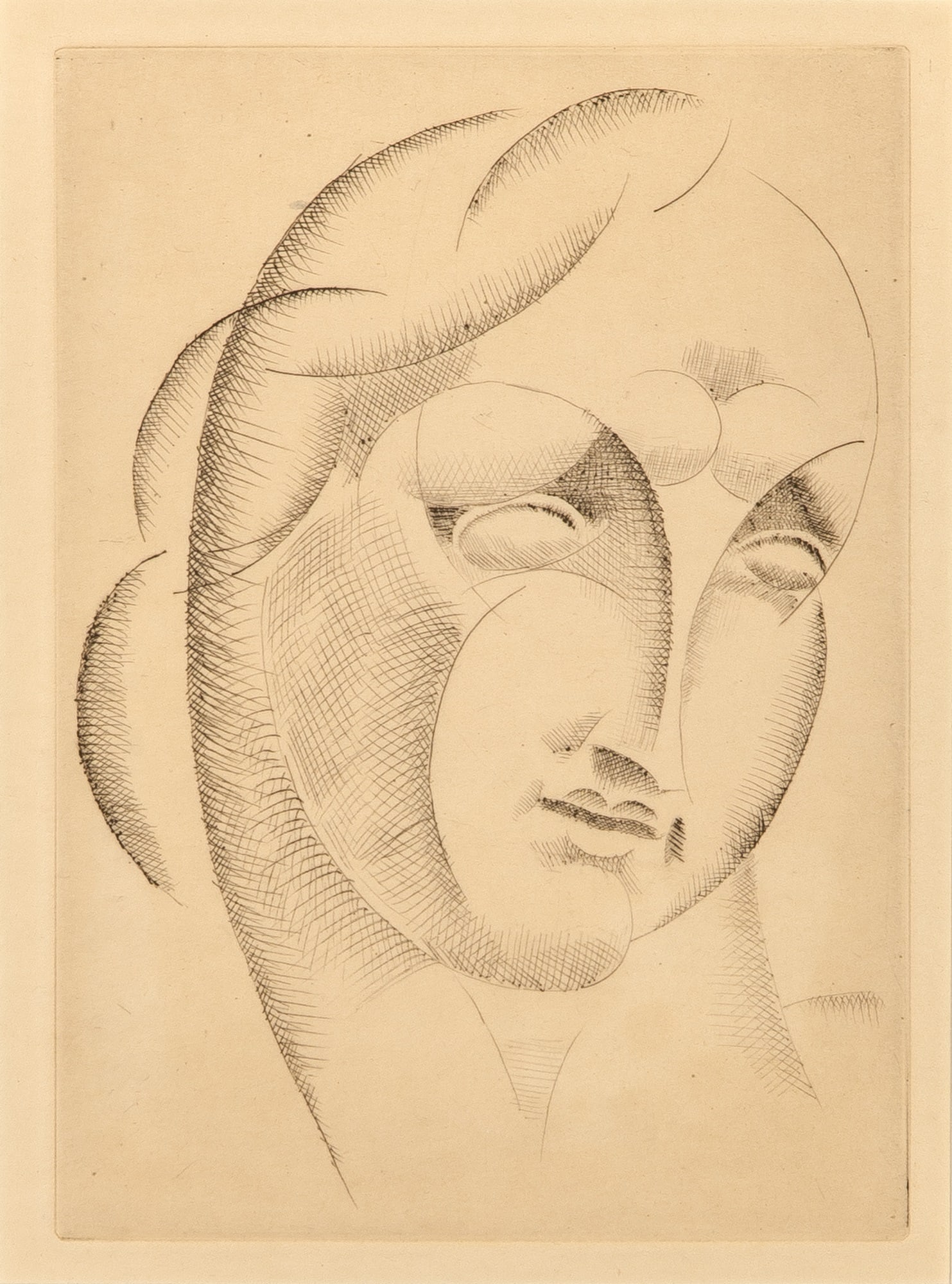 Elie Nadelman (1882-1946): FEMALE HEAD (SEE KIRSTEIN 20) Drypoint, 1951-52, on cream simili-japan paper, from The Drypoints of Elie Nadelman, printed by Charles S. White, New York, published by Curt Valentin, New York, with