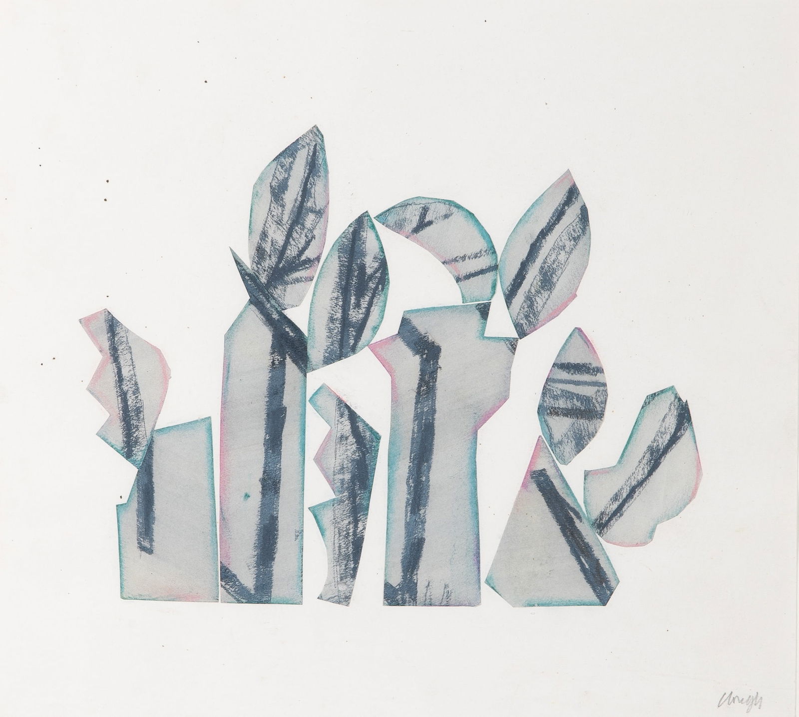 Prunella Clough: British, 1919–2009 Fence/Hedge 2, 1966 Signed Clough (lr) Pastel and collage on paper 11 x 12 1/4 inches (27.9 x 31.1 cm) Provenance: Annely Juda Fine Art, London, 2006 Exhibited: London,