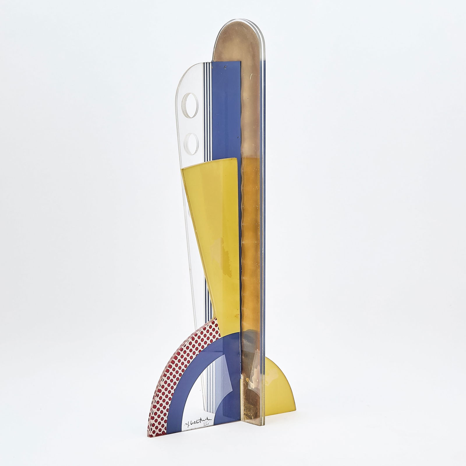 Roy Lichtenstein (1923-1997): MODERN SCULPTURE WITH APERTURES (CORLETT 46) Color screenprinted enamel on interlocking Plexiglas with mirrored silver Mylar, 1967, signed and numbered 35/200 in ink on the base, fabricated by Maurel