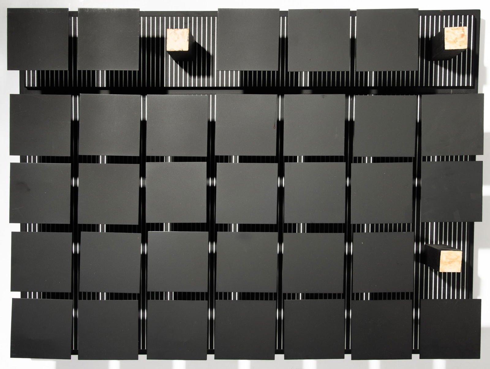 Jesús Rafael Soto (1923-2005): HOMENAJE AL HUMANO Painted metal and wood multiple, 1975-76, signed and numbered XXVI/L in black ink, verso, published by Edición Transworld Art, New York. 19 3/4 x 26 1/16 x 4 7/8 inches (50.1