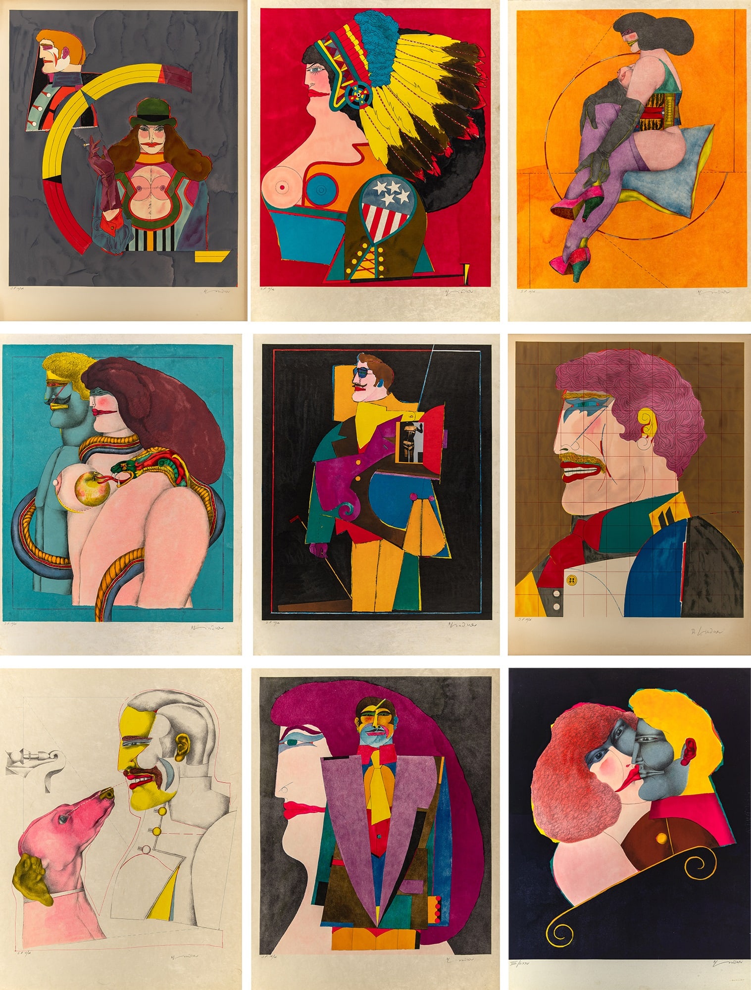 Richard Lindner (1901–1978): AFTER NOON Set of eight color lithographs, 1976, signed and inscribed S.P. 18/26 in pencil, aside from the edition of 250, published by Shorewood Publishers, Inc., New York, with full margins, in the