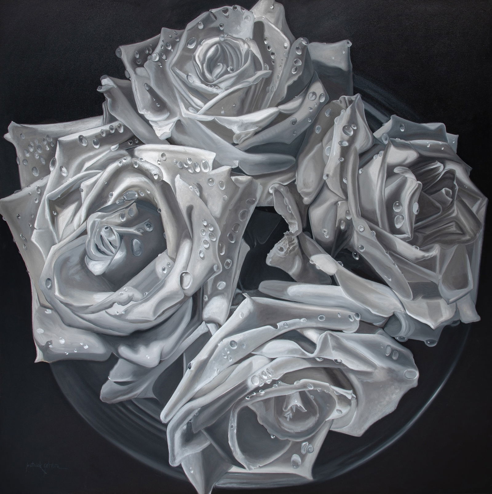 Patrick Gordon: American, b. 1953 Roses Noir, 2013 Signed Patrick Gordon (ll); signed and dated ©2013 Patrick Gordon on the reverse Oil on canvas 59 3/4 x 59 3/4 inches (151.8 x 151.8 cm) Unframed Provenance: